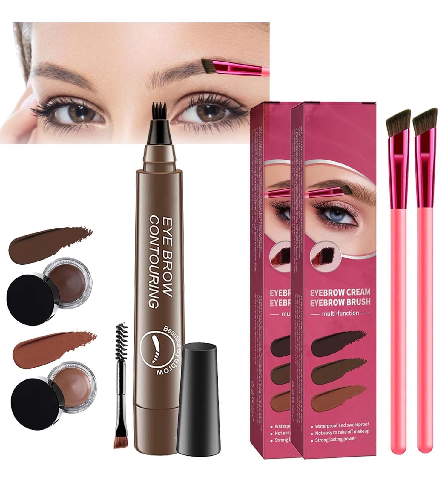 Home Eyebrow Care Kit 4d Laminated 4d Laminated Brow Starter Drawing Kit Multi-function Eyebrow Concealer Contour Brush Waterproof & Long Lasting (Light Brown+Dark Brown) - Buy Online on GoSupps.com