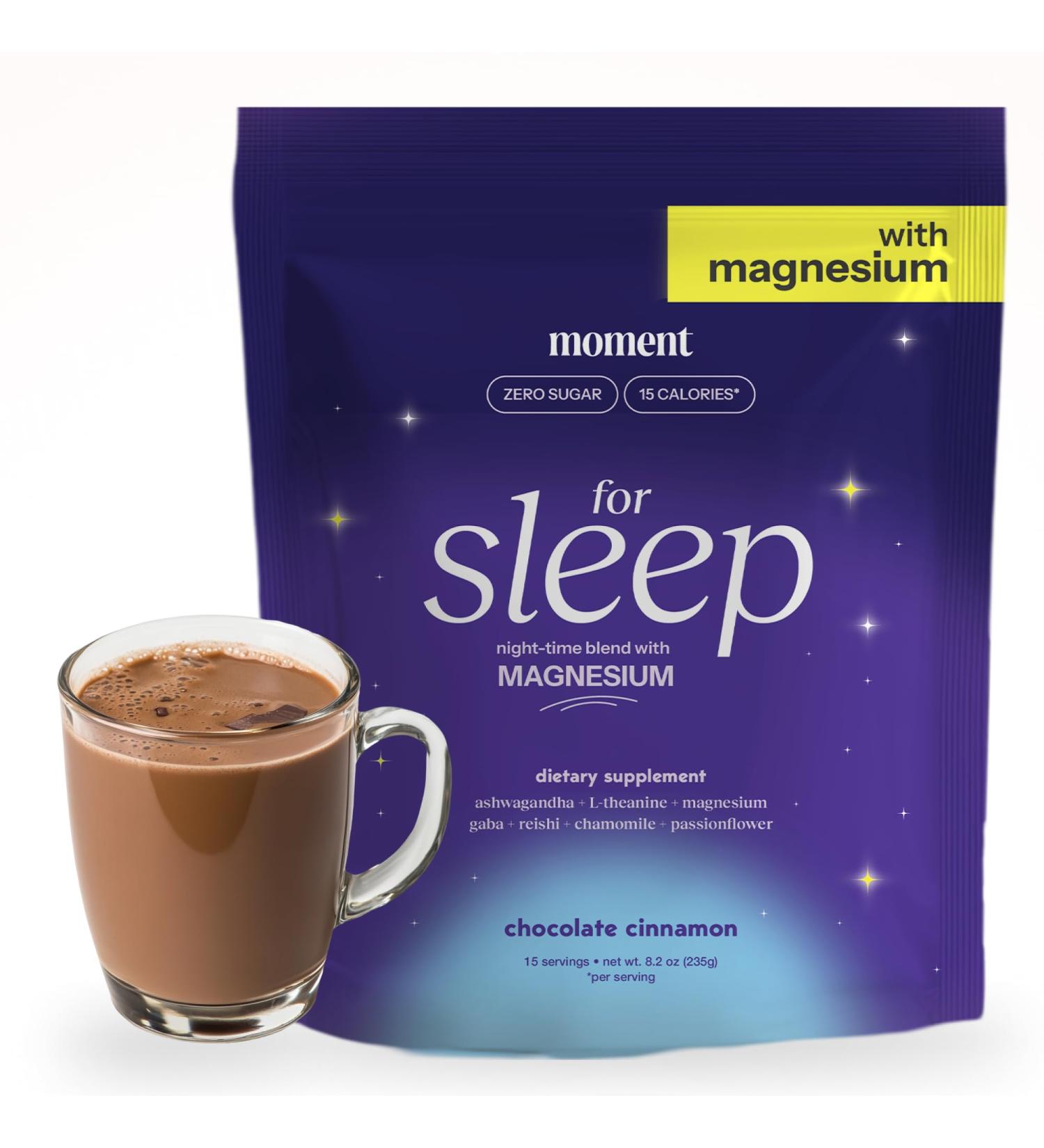 Moment Sleep Powder (SHARK TANK) | Hot Chocolate | Melatonin Alternative | 0 Sugar | Low Calorie | Mushroom Drink | Adaptogens Reishi GABA Magnesium Chamomile | Keto | Dairy Free | 30 Servings - Buy Online on GoSupps.com