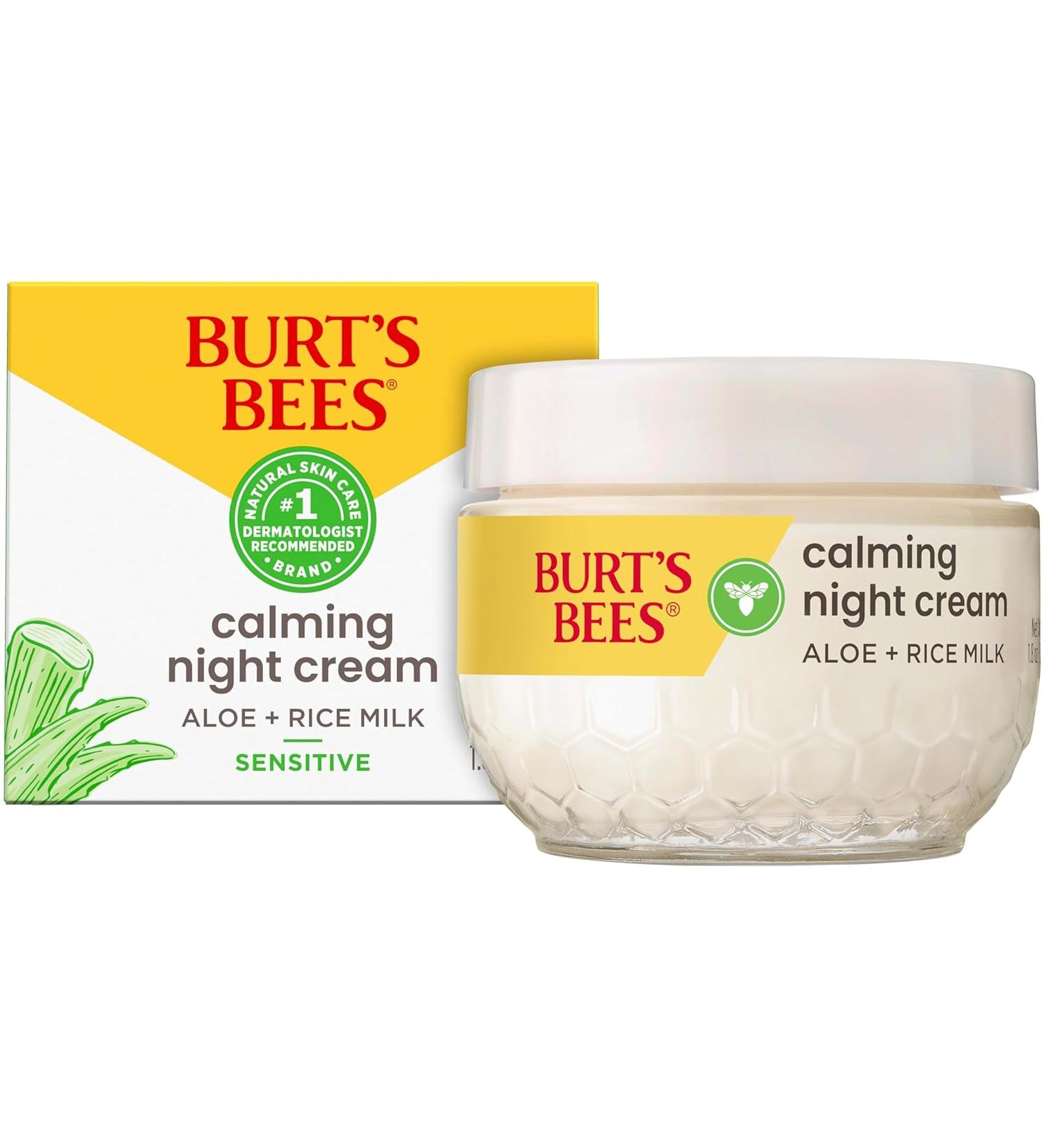 BURT'S BEES Calming Night Cream with Aloe and Rice Milk 1.8 oz - Sensitive Skin Night Cream - Buy Online on GoSupps.com