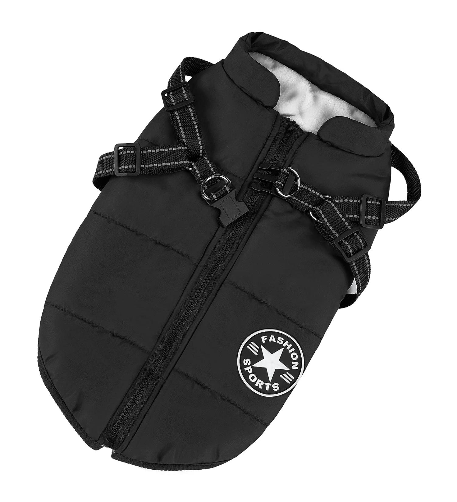 Winter Dog Jacket - Windproof Waterproof 2-in-1 Fleece Coat for Small Dogs | Warm Black Jacket - Buy Online on GoSupps.com