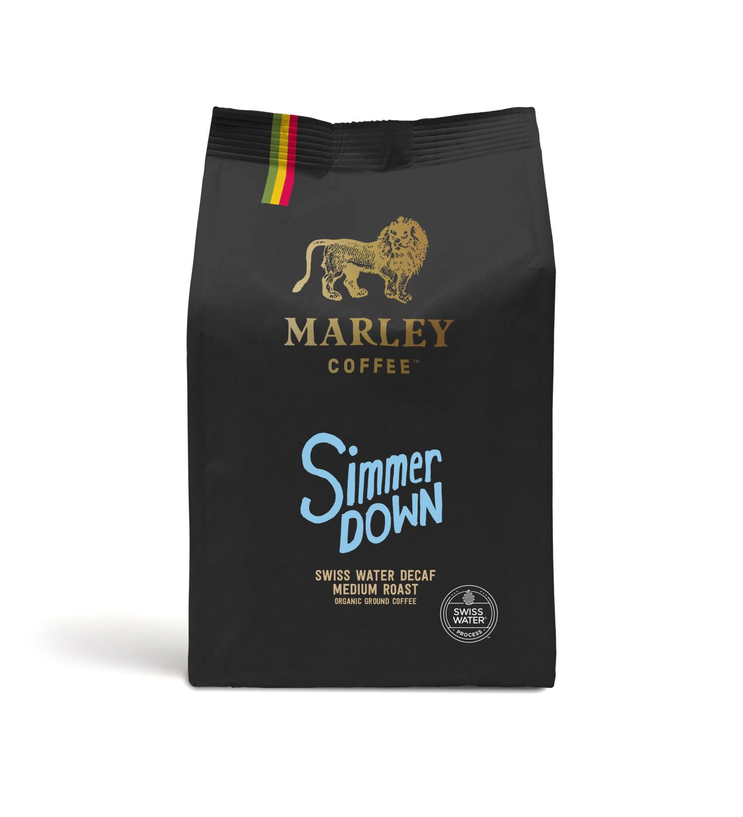 Decaffeinated Organic Ground Coffee 227g - Swiss Water Decaf - Medium Roast - Simmer Down Blend - Marley Coffee - From The Marley Family - V60 Filter Cafetiere Aeropress - Strength 3 227g Ground Coffee - Buy Online on GoSupps.com