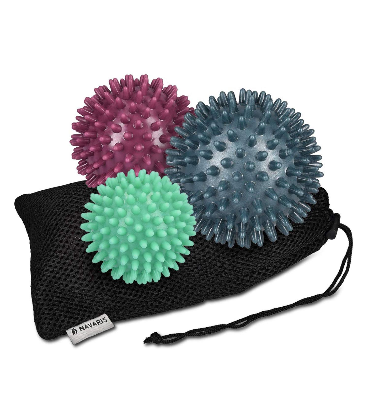 Navaris 3x Hedgehog Massage Balls Set - Foot Hand & Back Massage - Medium & Hard Fitness Balance Balls for Relief - Buy Online on GoSupps.com