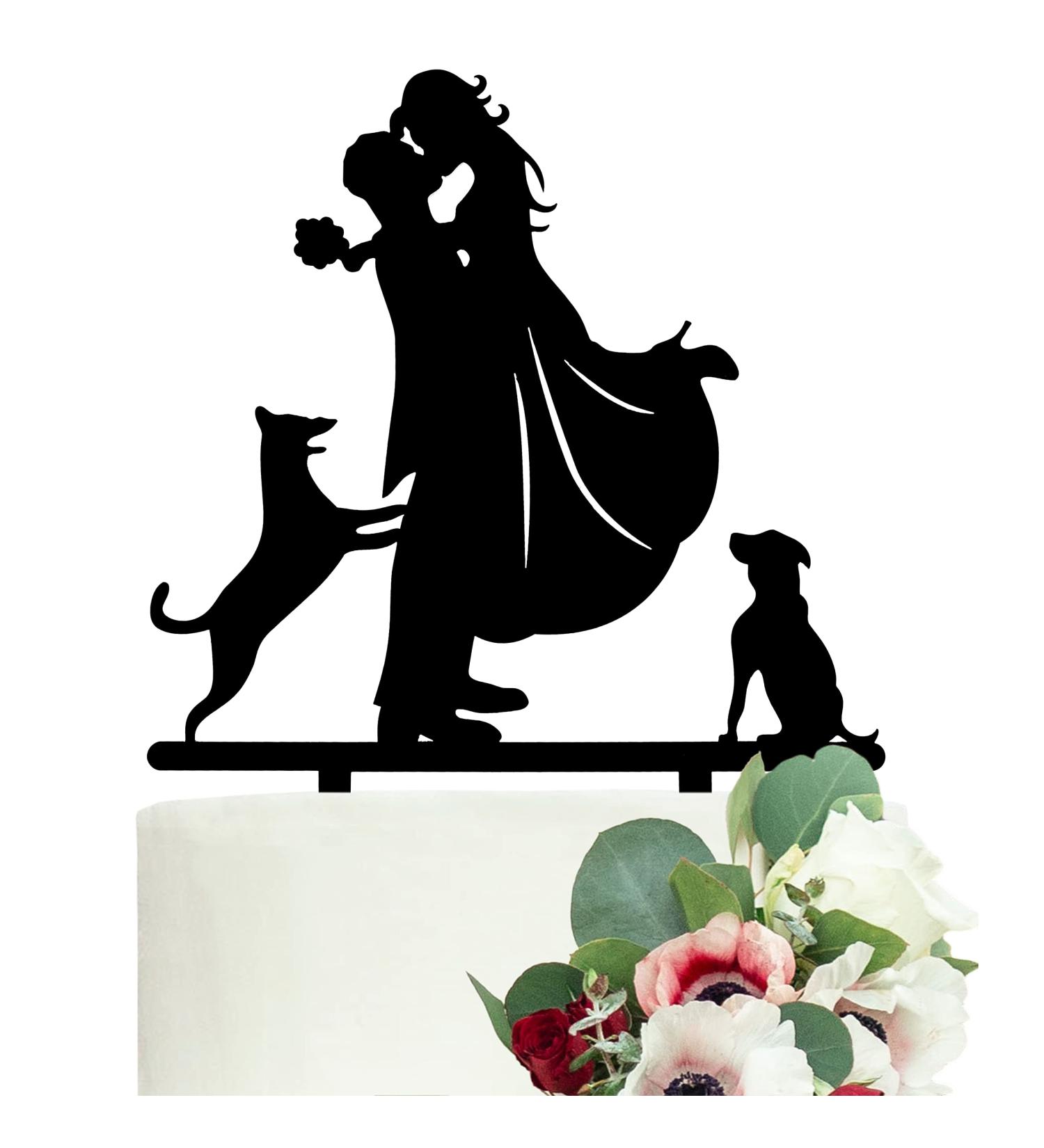 LOVENJOY Dogs Wedding Cake Topper Bride and Groom with 2 Dogs Gift Boxed Black - Buy Online on GoSupps.com