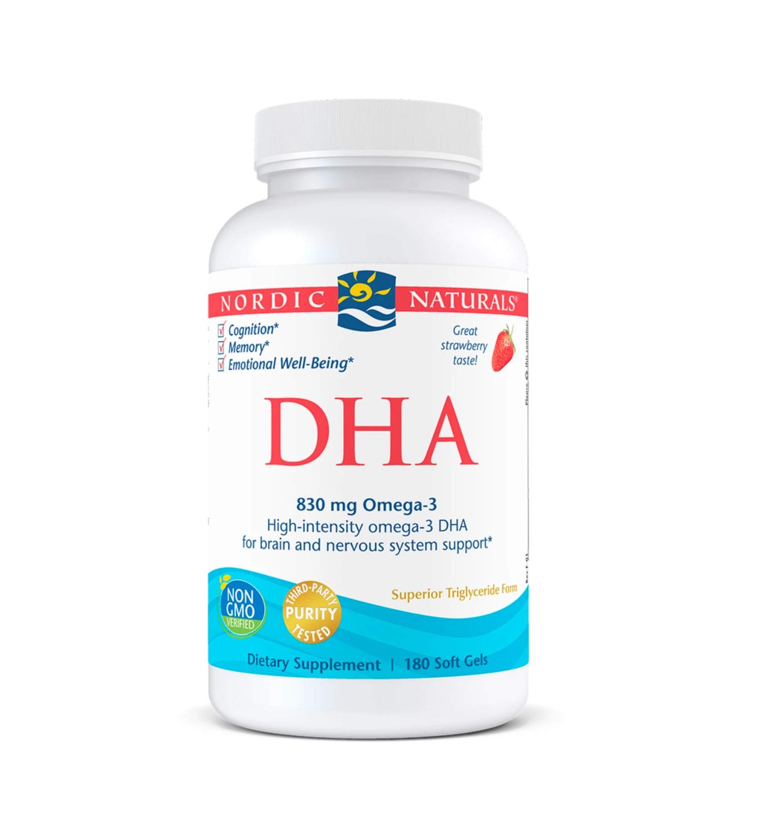 Nordic Naturals DHA Strawberry 500 mg - 180 Soft Gels | Omega-3 Supplement - Buy Online on GoSupps.com