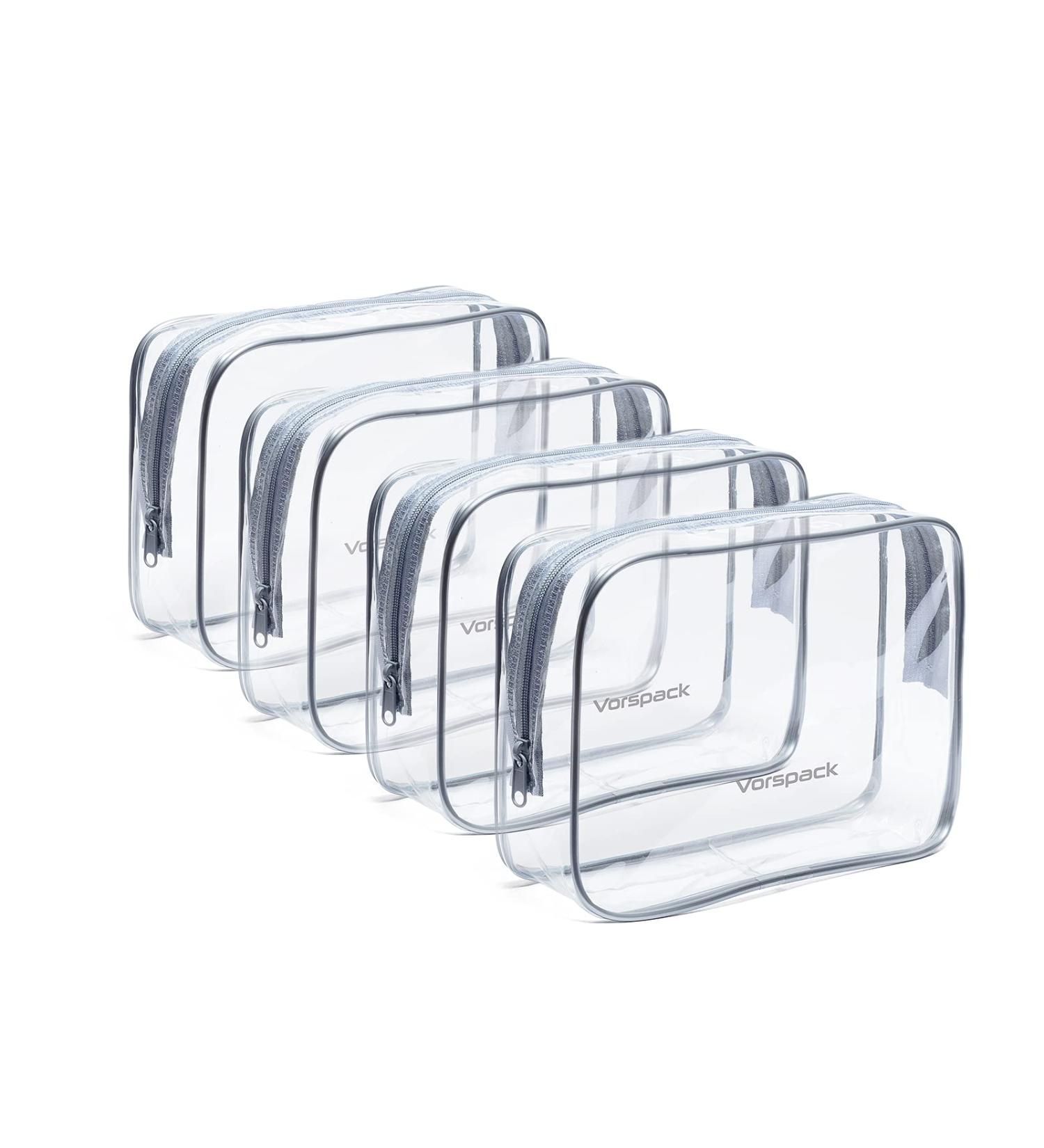 Vorspack Clear Toiletry Bags 4 Pack - TSA Approved Quart Size Toiletry Bag Set for Men and Women, Grey - Zipper Closure, Clear Makeup Bags for Travel - Buy Online on GoSupps.com