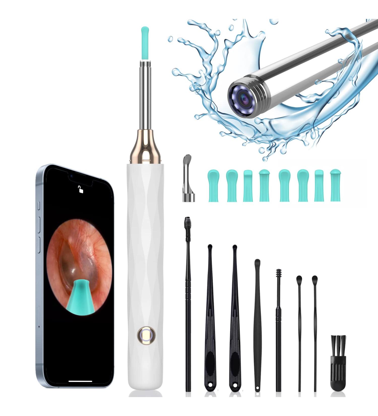 1080P Ear Camera Ear Wax Removal Tool Kit | 8PCS Ear Cleaner Set | 6 LED Lights, Ear Scoop & Tips | Compatible with iPhone iPad Android Phones (White) - Buy Online on GoSupps.com