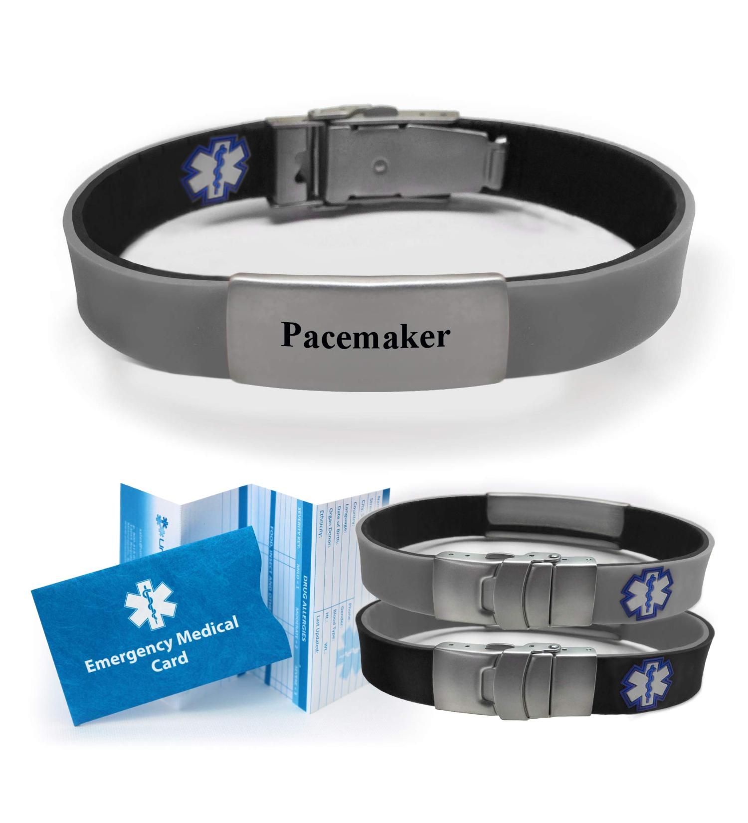 Buy PACEMAKER Sport/Slim Reversible Medical Alert ID Bracelet for Men & Women - Black/Gray - International Shipping Available - Buy Online on GoSupps.com