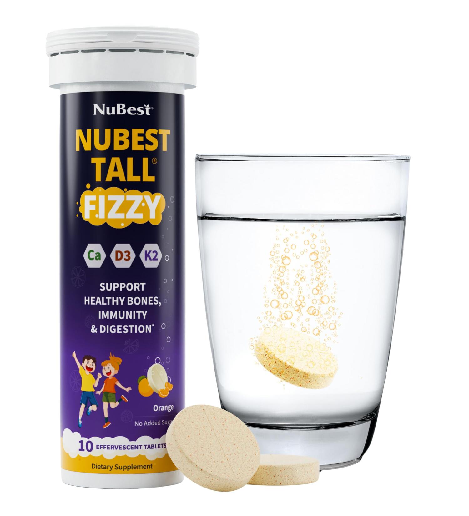 NuBest Tall Fizzy - Probiotic & Calcium Tablets for Kids & Teens | Bone Strength Immunity Digestive Health | Orange Effervescent - Shop Internationally - Buy Online on GoSupps.com