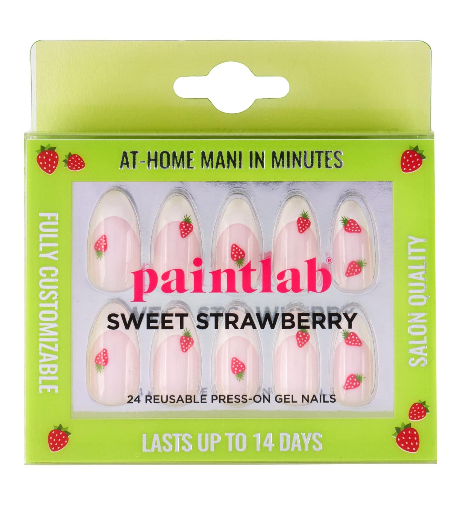 PaintLab Almond Press On Nails Medium Length - Gel Nail Kit with Sweet Strawberry Scent - 24 Piece Fake Nails, Glue, File, Prep Pad & Cuticle Stick for Easy Application and Strong Hold - Buy Online on GoSupps.com