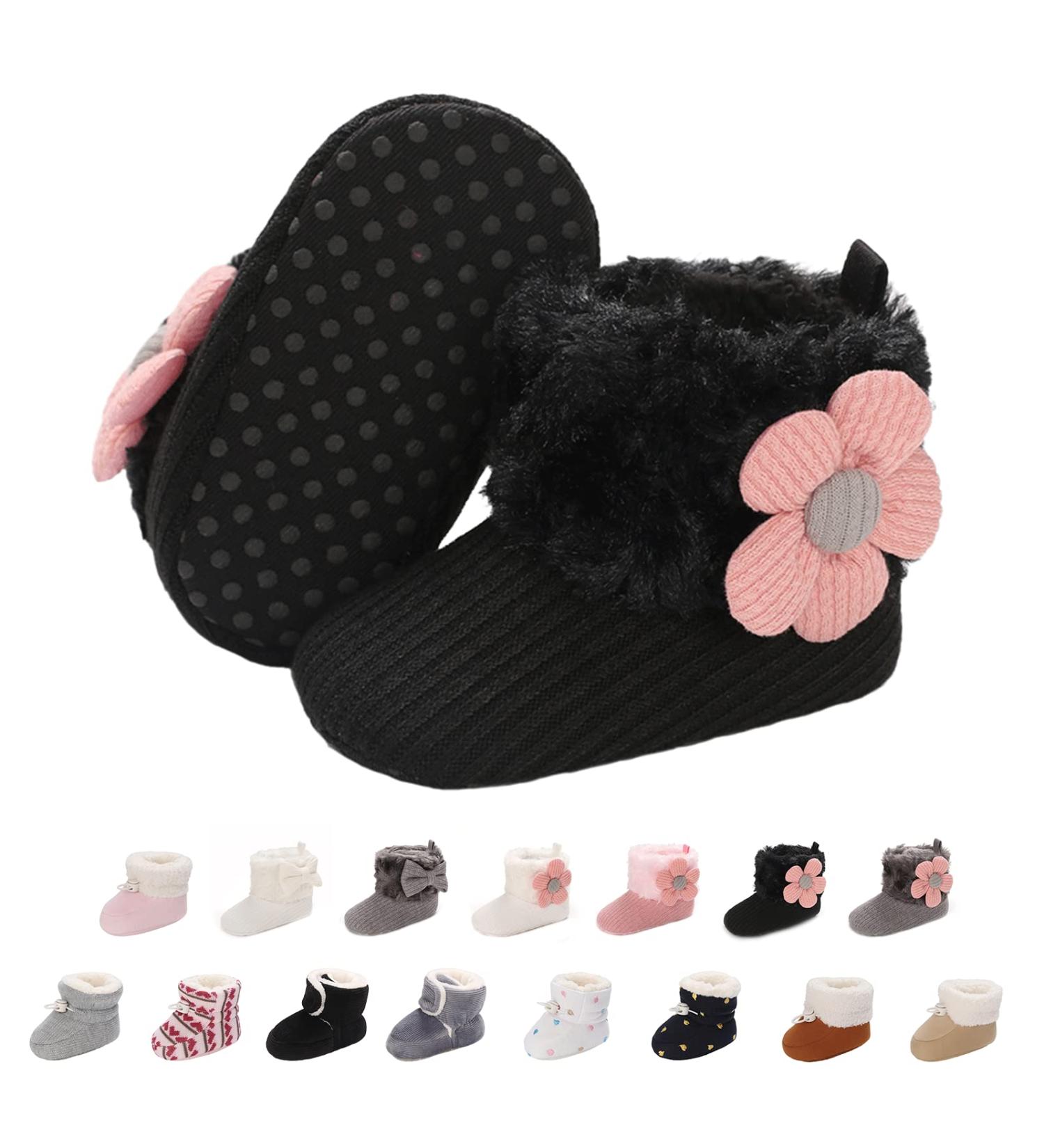 Spring Winter Warm Fleece Booties for Baby | Non-Slip Soft Sole Shoes for Boys Girls | Adjustable Prewalker Boots 0-18 Months (12-18 Months, Black) - Buy Online on GoSupps.com