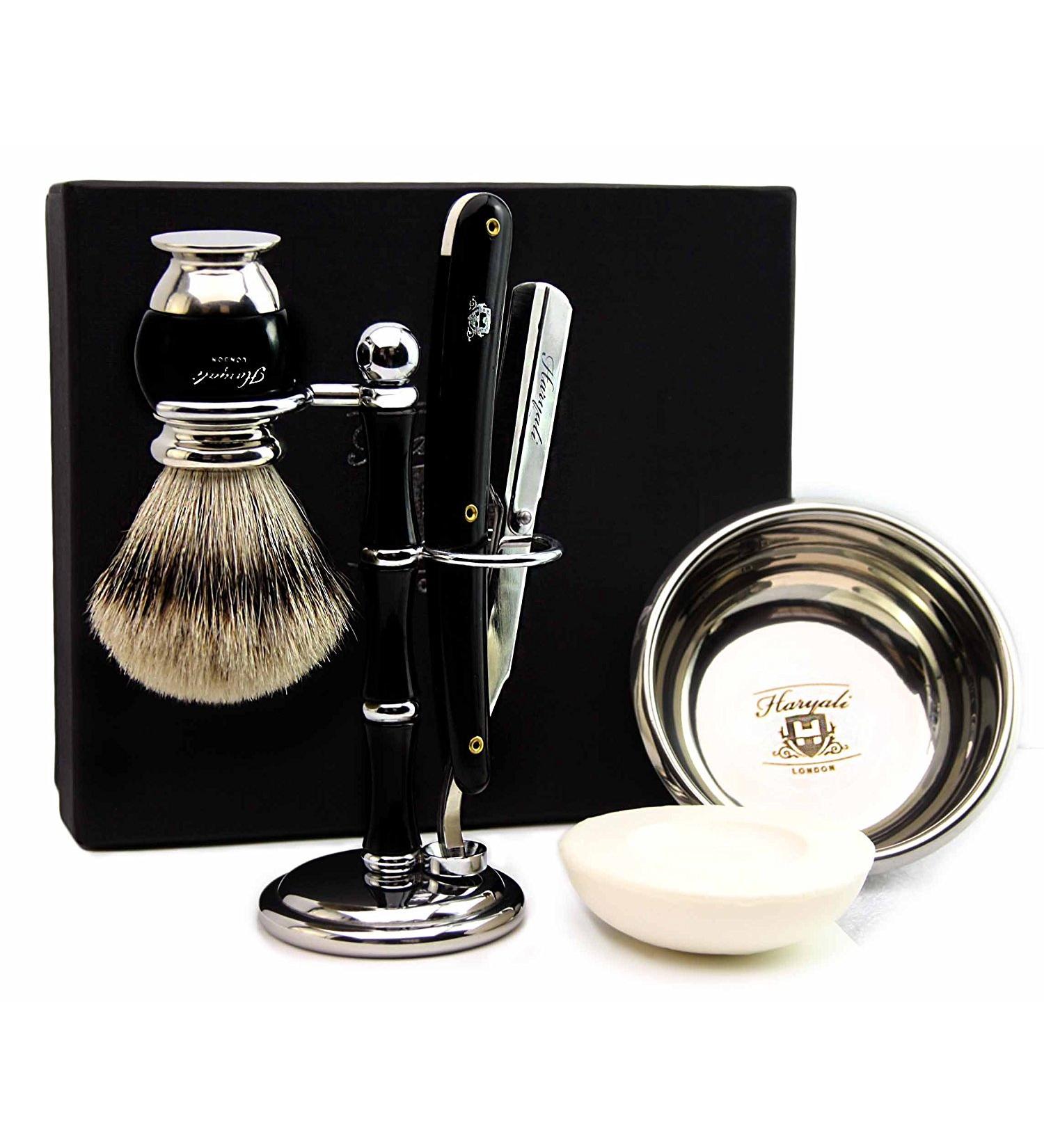 100% Handmade Shaving Set for Men - Ideal Christmas Gift | Pure Silver Tip Badger Hair Brush 3 Razors Shaving Bowl & Soap Holder - Buy Online on GoSupps.com