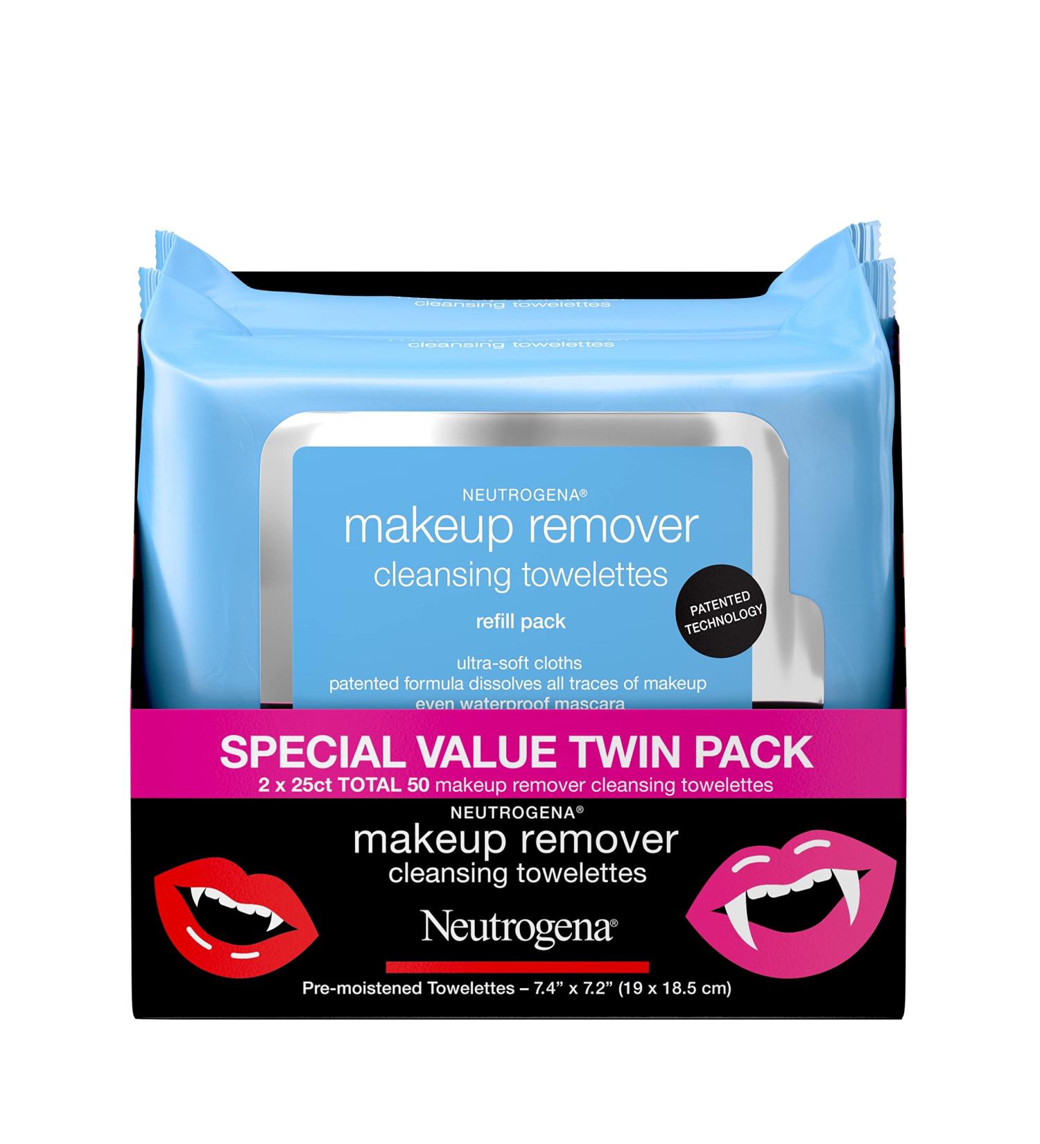 Neutrogena Makeup Remover Cleansing Wipes - Alcohol-Free Facial Towelettes, 2 Pack (25 Count Each) - Waterproof Makeup Removal - Buy Online on GoSupps.com