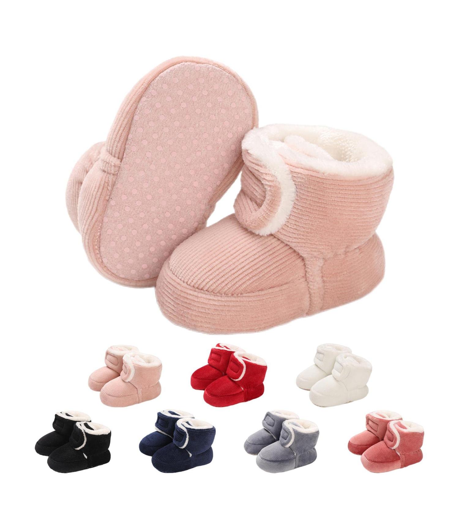 Spring Baby Newborn Winter Warm Fleece Bootie | Non-Slip Soft Sole Shoes for Girls Boys | Prewalker Boots 0-18 Months | Pink - Buy Online on GoSupps.com