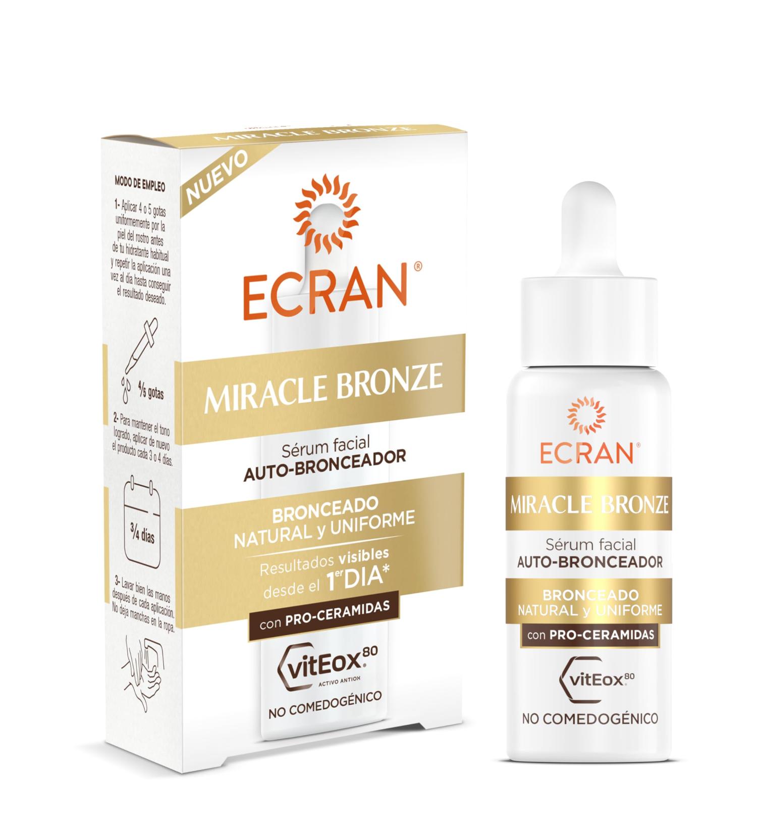  Ecran ECRAN Miracle Bronze Self-Tanning Face Lotion with Pro-Ceramides for a Natural Even and Gradual Tan Without the Sun. Lightweight Non-Drying Non-Greasy Texture. Lasts 4 Days. 50ml - Buy Online on GoSupps.com