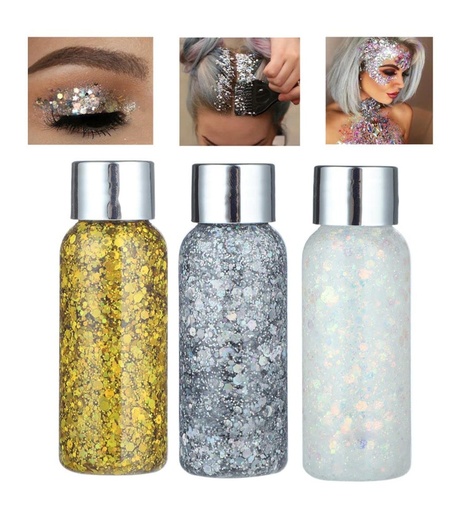 Body Sequin Glitter Gel - Holographic Chunky Glitter Liquid | 3 Bottle Set for Ultimate Shine | International Shipping Available - Buy Online on GoSupps.com