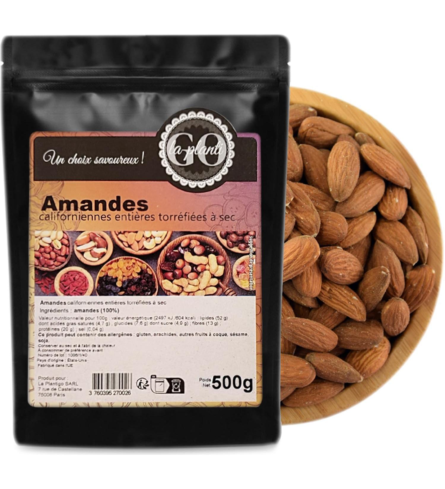 Dry Roasted Whole California Almonds - LA PLANTIGO (500g) - Buy Online on GoSupps.com
