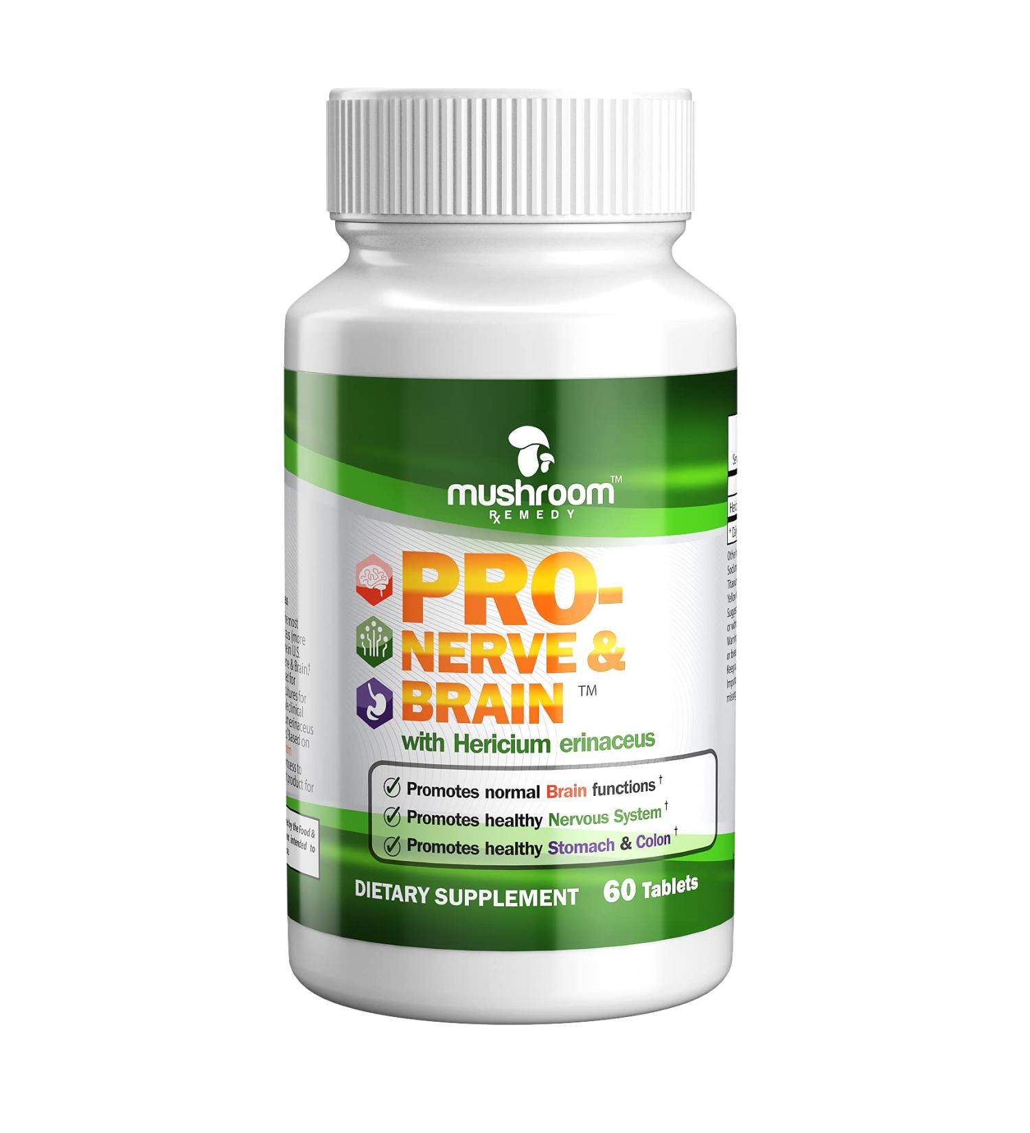 PRO-Nerve & Brain | All-Natural Herbal Supplement for Memory Nervous System Stomach Colon Digestive Tract Clinically Studied Lion s Mane Mushroom Extract Vegan Non-GMO USA Made 60 Tablets - Buy Online on GoSupps.com