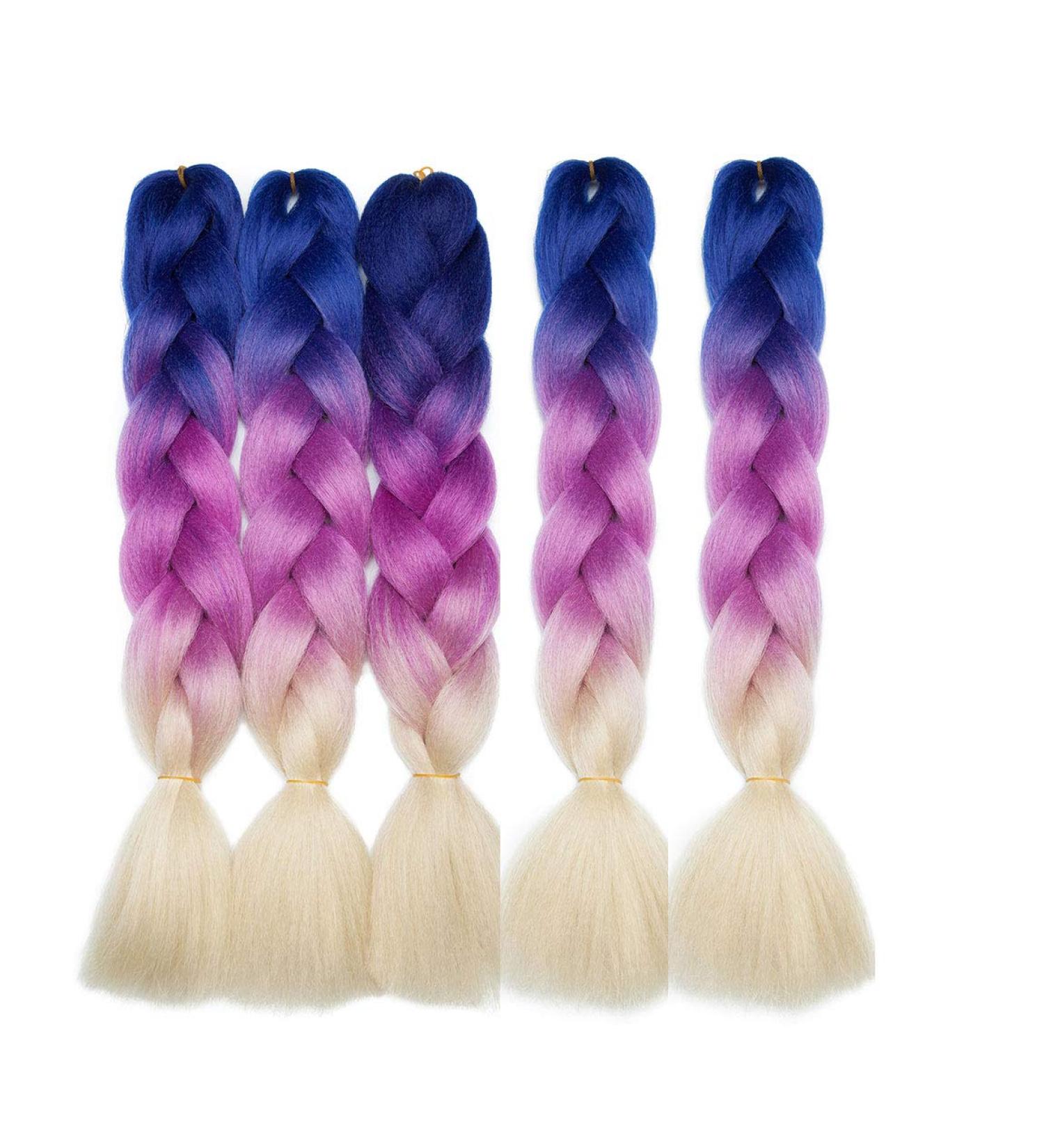60cm Ombre Braided Hair Extensions - Dark Blue to Rose Red to Blonde 5 Bundles Synthetic Jumbo Braids for Crochet Art Hair - Buy Online on GoSupps.com