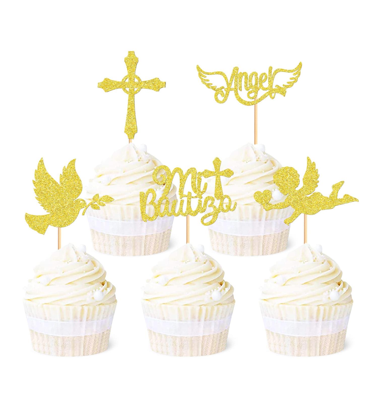 Ercadio 30 Pack Mi Bautizo Cupcake Toppers Gold Glitter Cross Angel Dove Cupcake Toppers Angel Religious God Bless Cupcake Picks for Baptism Theme Baby Shower Kids Birthday Party Supplies Z-b-angel-gold - Buy Online on GoSupps.com