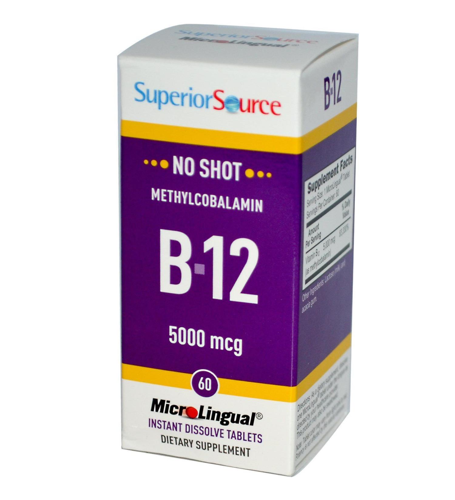 Superior Source Methylcobalamin B-12 5000 mcg - 60 Tablets | Fast Absorption Energy Support - Buy Online on GoSupps.com