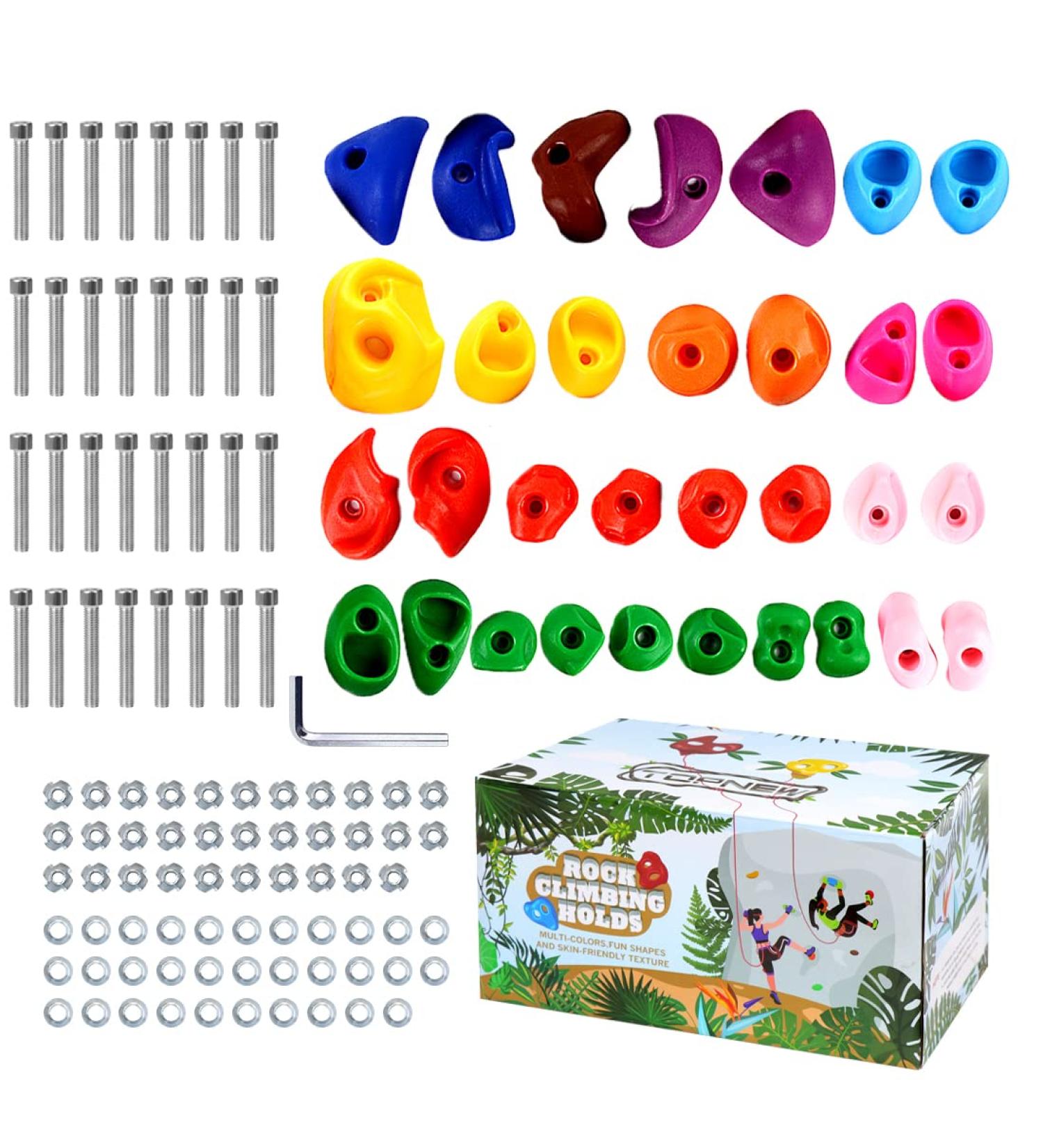 TOPNEW 32 Rock Climbing Holds for Kids & Adults - Indoor & Outdoor Playground Play Set with Mounting Hardware - Buy Online on GoSupps.com
