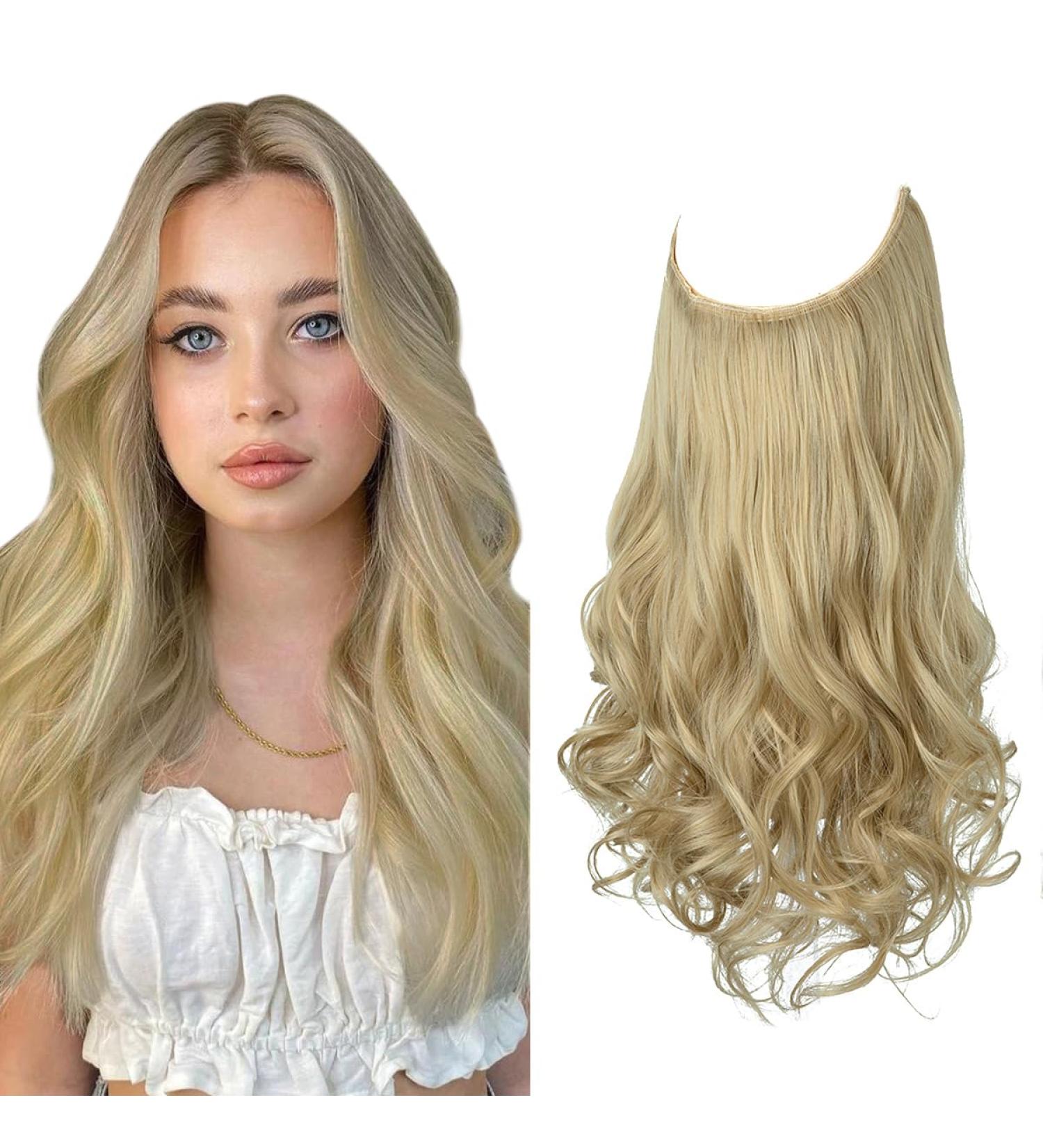 SARLA Hair Extension 18 Inch Curly Wavy Invisible Wire Hairpiece | Natural Blonde Synthetic Hairpieces for Women | Heat Resistant Fiber | Adjustable | Pack of 1 - Buy Online on GoSupps.com