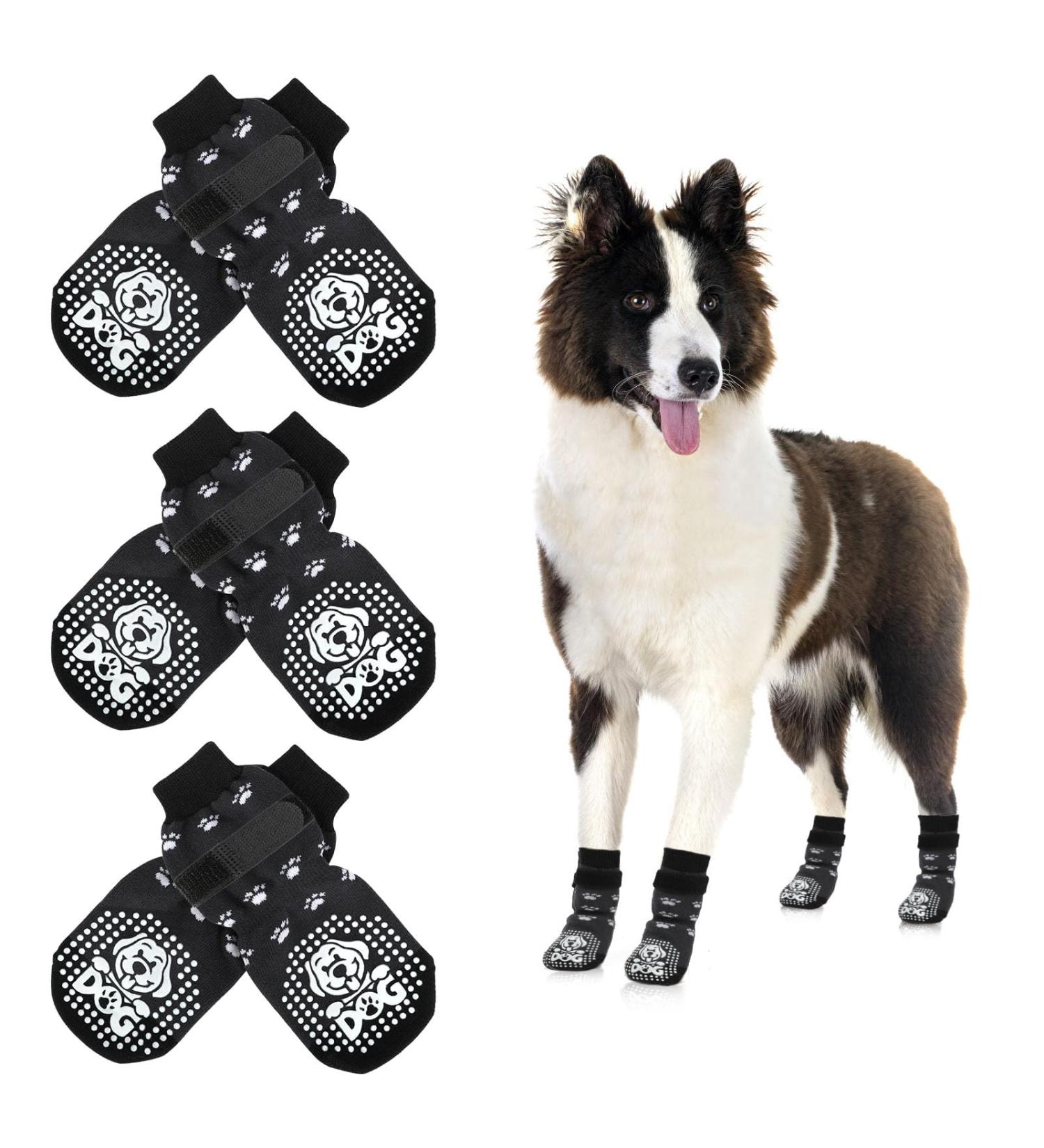 Mfsdai Anti-Slip Dog Socks - 3 Pairs with Adjustable Velcro for Small Medium & Large Dogs | Non-Slip Paw Protectors for Hardwood Floors - Buy Online on GoSupps.com