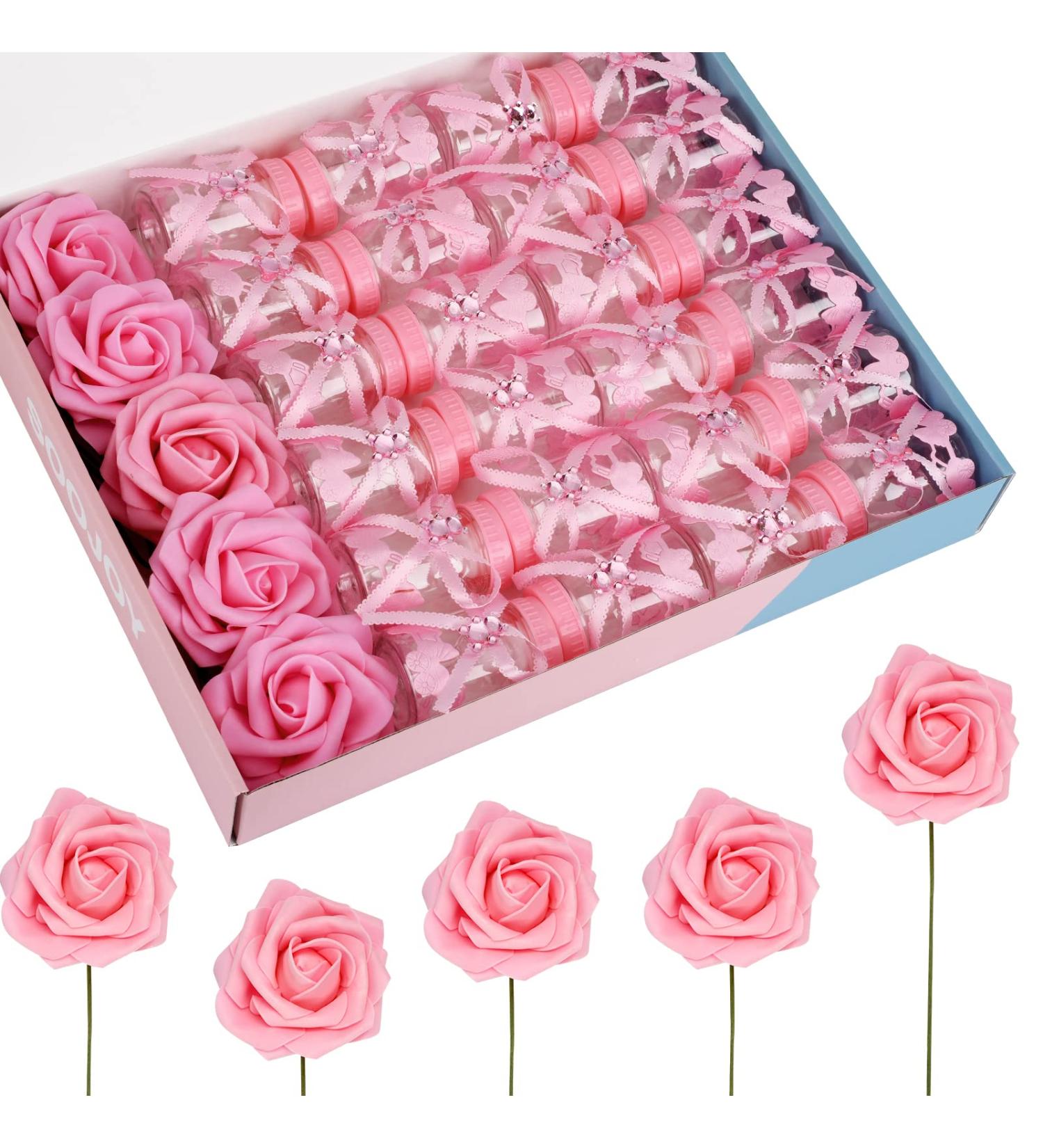 SOOJOY Girls Baby Shower Favors - 29 Pack 4 Bulk Pink Candy Bottles with Roses | Newborn Baptism & Birthday Party Centerpiece Decor - Buy Online on GoSupps.com