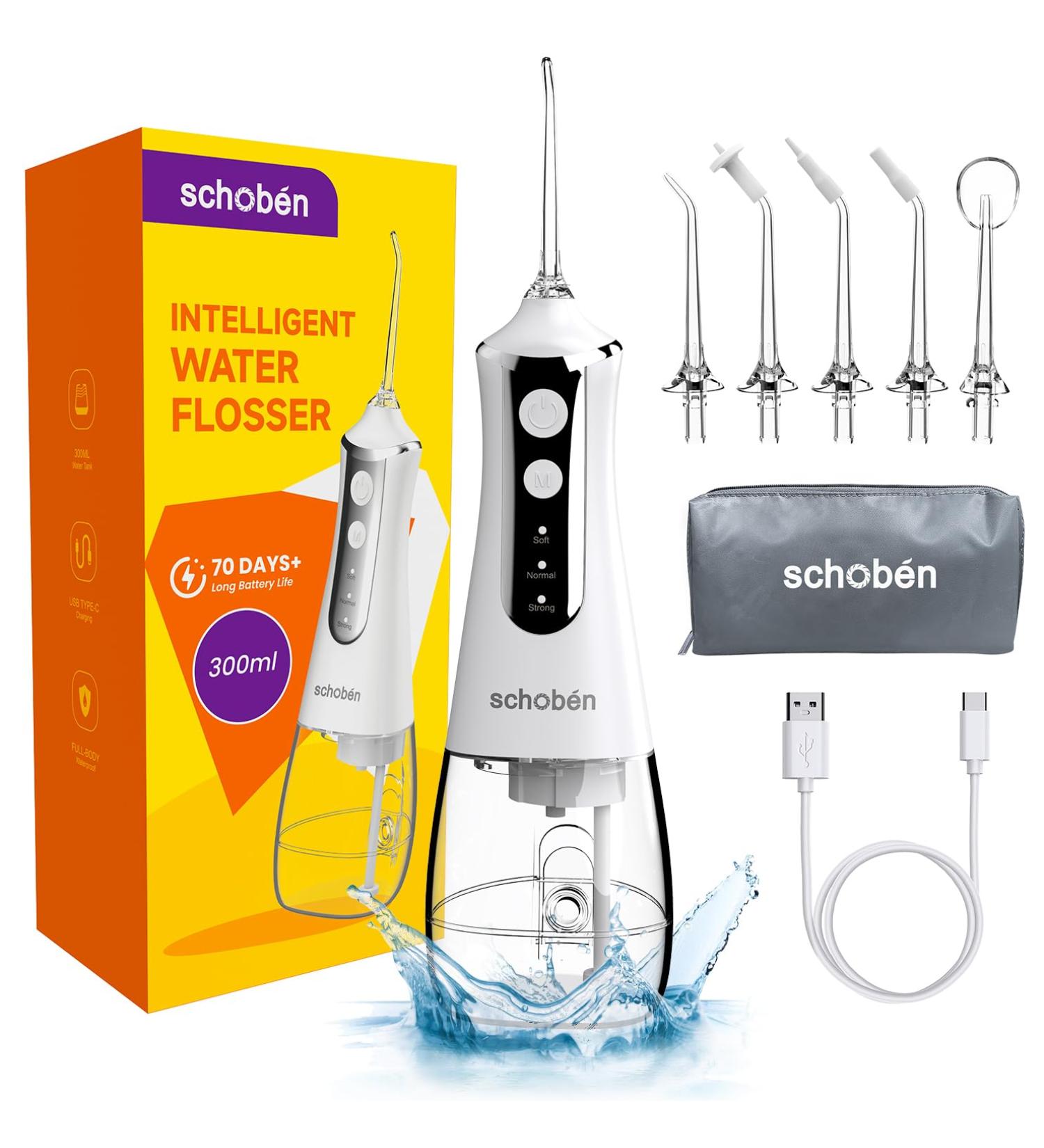 Buy Cordless Water Dental Flosser - Portable Rechargeable Oral Irrigator 300ML Tank 4 Modes 5 Tips - Ideal for Travel & Home (White - Buy Online on GoSupps.com