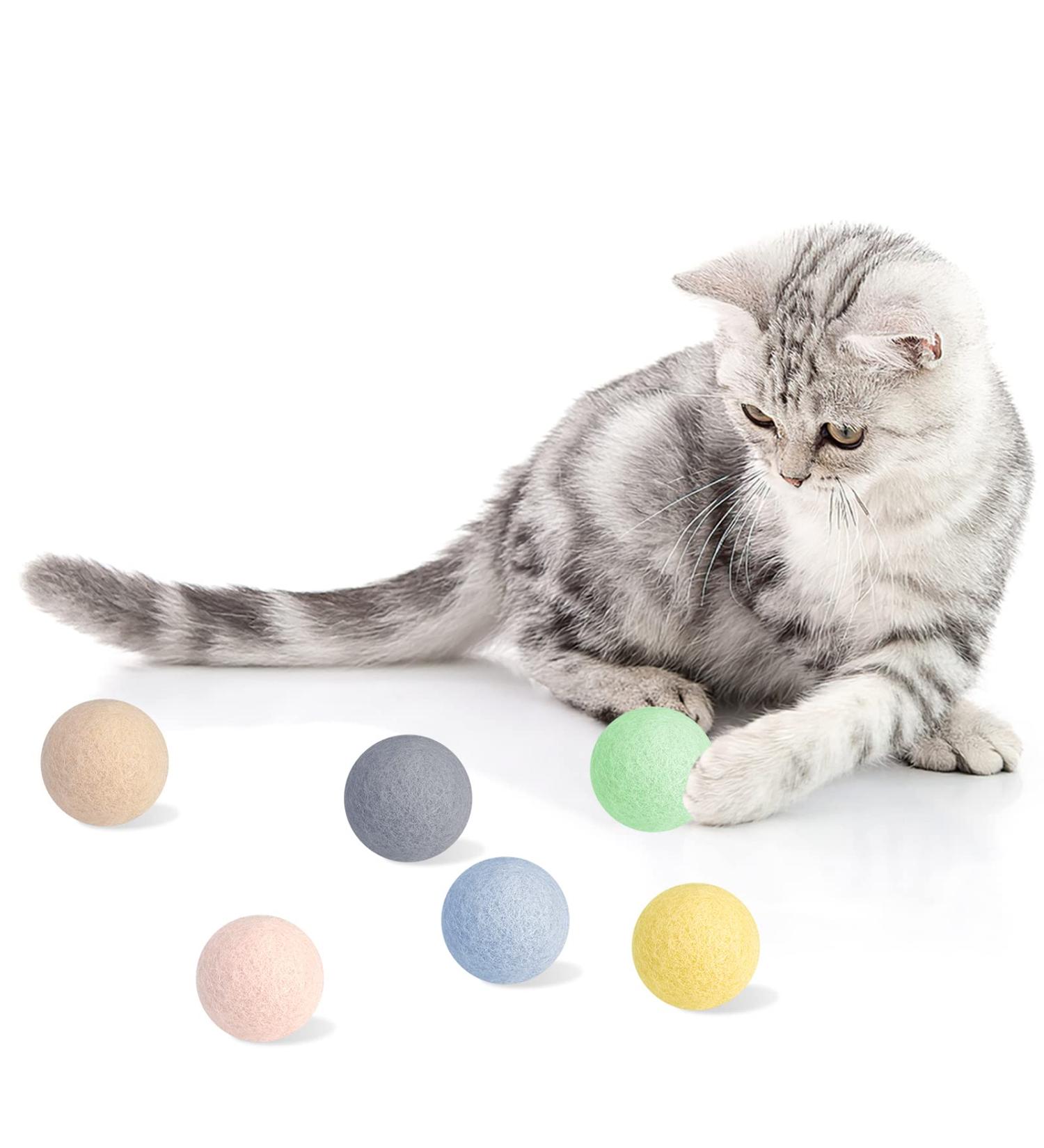 FURJOY Cat Wool Ball Toys 6 Pack Colorful Cat Toy Balls for Small Pets Fetch and Play - Eco Friendly Quiet Wool Ball Cat Toy for Cats and Kittens 4cm - Golf Ball Size - Buy Online on GoSupps.com