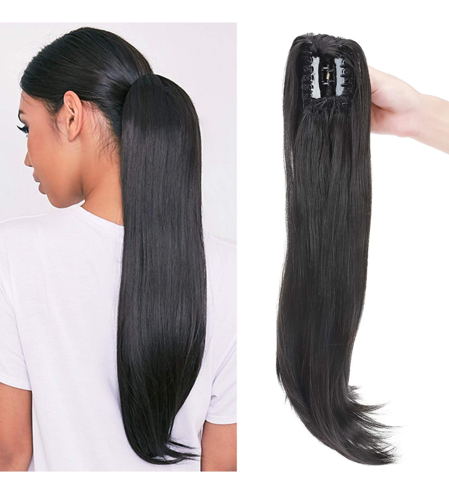 Ponytail Extension with Bracket | Heat-Resistant Micro-Wavy Hair 22 Natural Black Premium Quality Hair Stretch | International Shipping - Buy Online on GoSupps.com