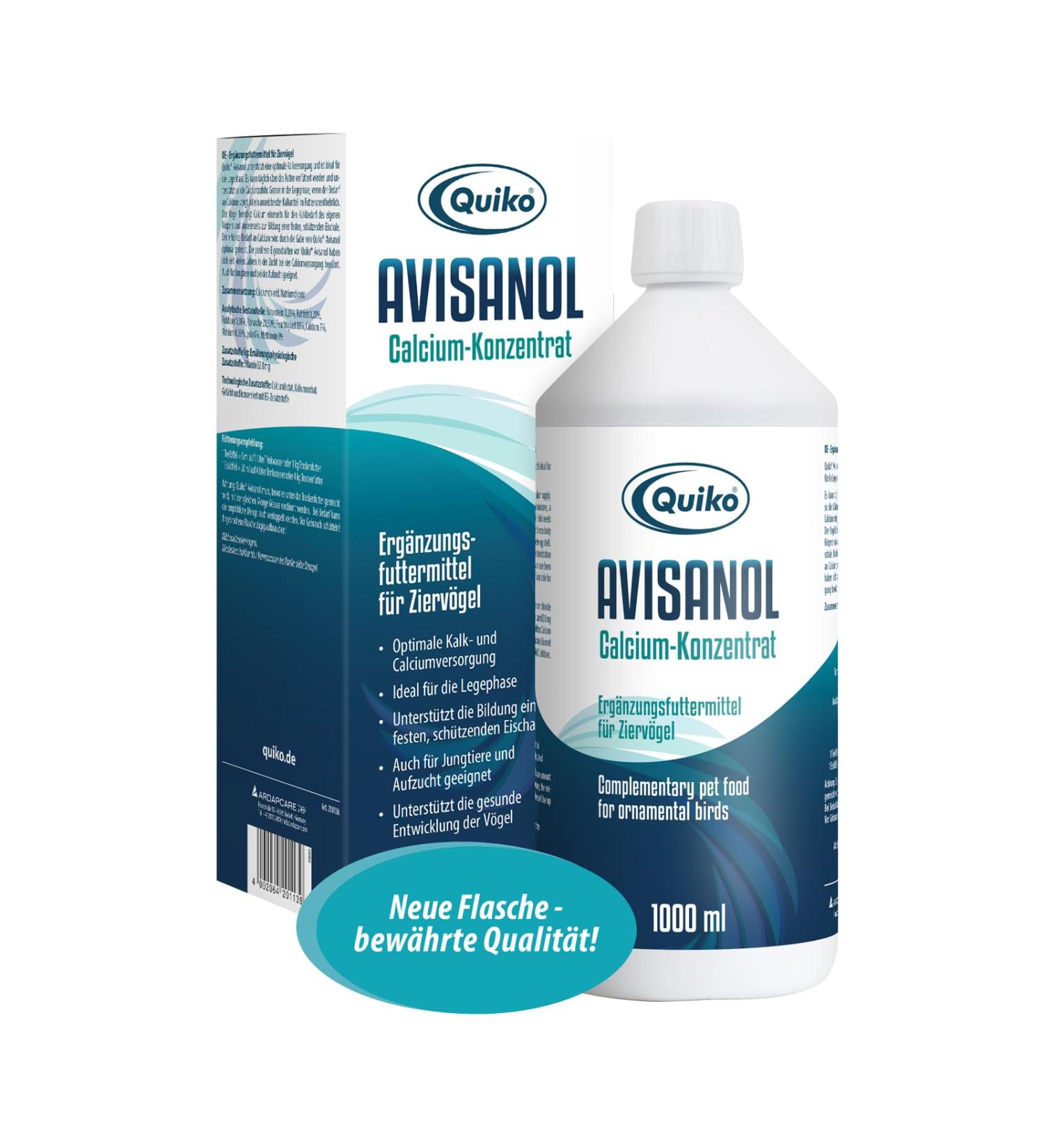 Quiko Avisanol Calcium Concentrate 1 000ml - Supports the daily calcium requirement of ornamental birds 1 l (1 pack)