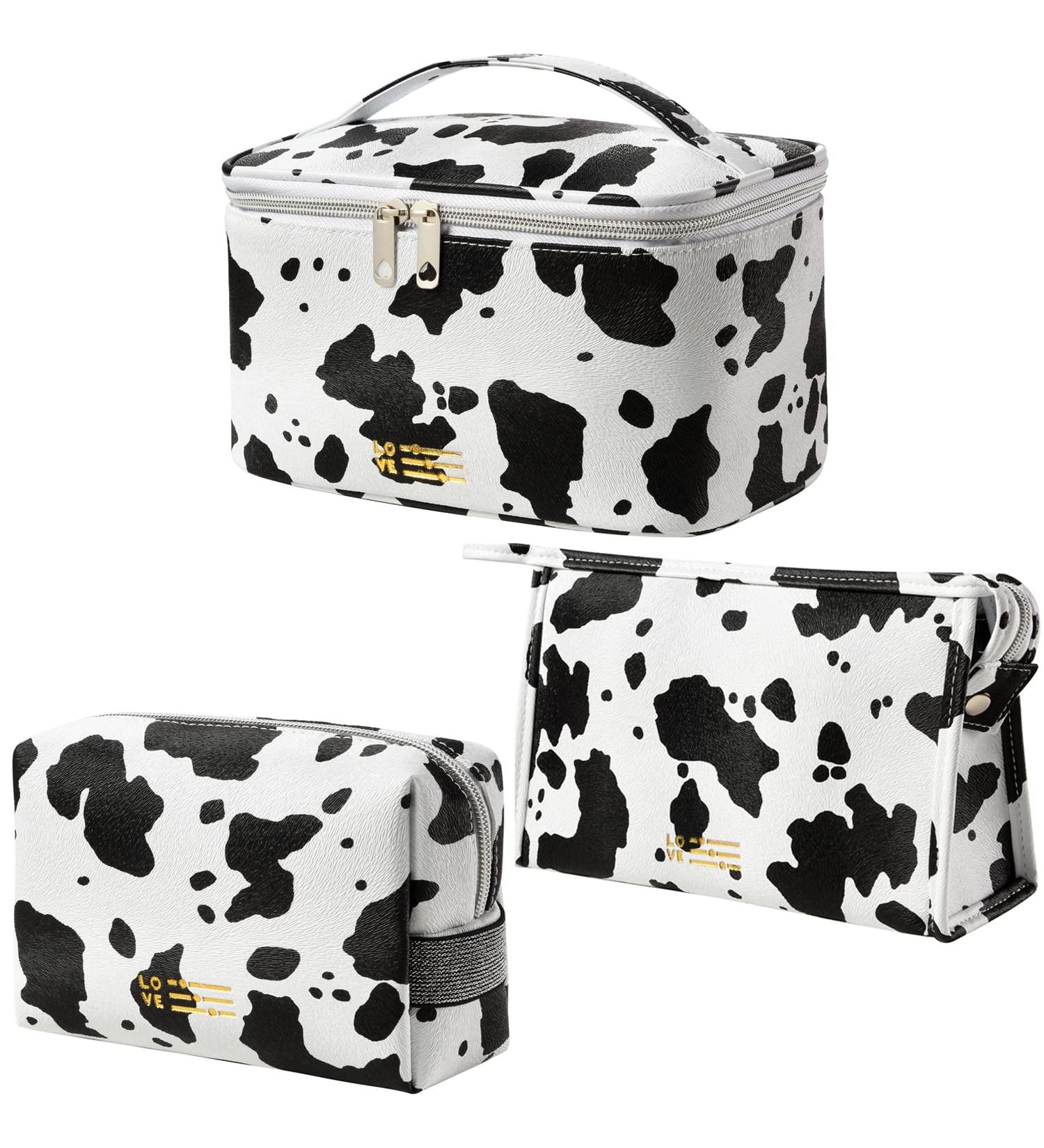 MIRASON Set of 3 Makeup Bags for Purse and Travel - PU Leather Cosmetic Organizer Set - Cow Print, Washable and Waterproof - Great Gift for Women and Girls - Buy Online on GoSupps.com