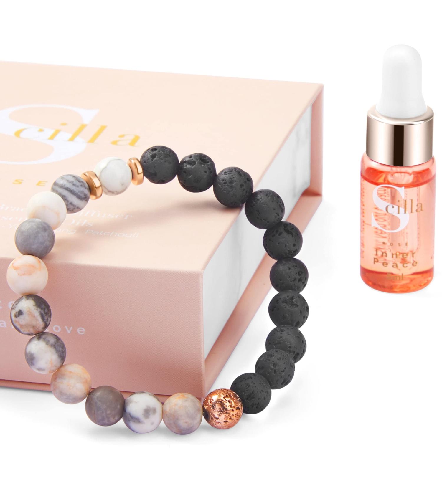 Zebra Jasper Lava Anxiety Bracelet for Women | Aromatherapy Crystal Diffuser with Good Sleep Oil | Anti-Anxiety Relief Wellness Gift | 19cm Medium Size | Gift Box Included - Buy Online on GoSupps.com