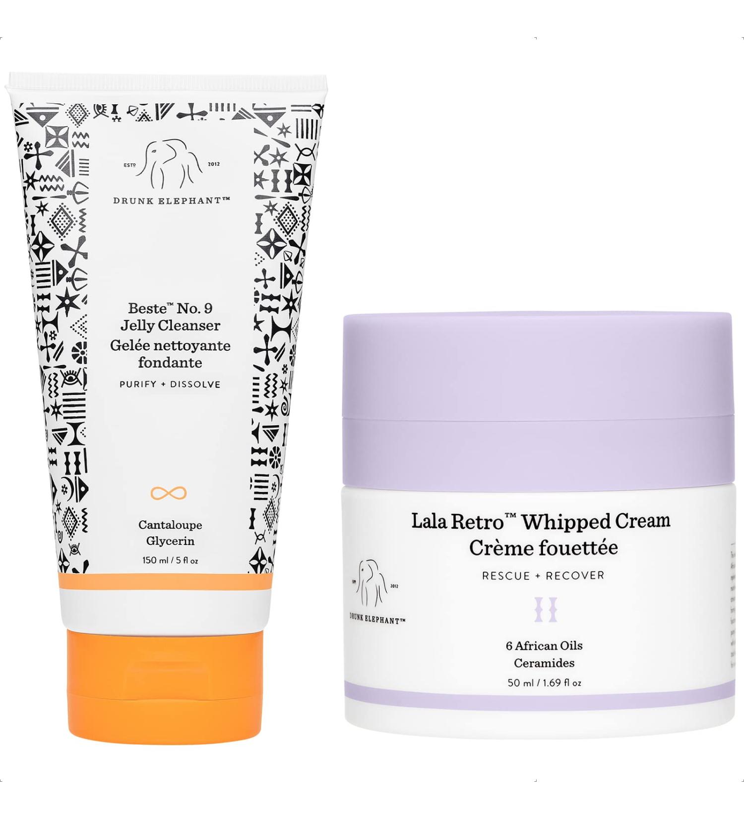 Drunk Elephant Hit It Off Face Wash & Moisturizer Set - Best No. 9 Jelly Cleanser & Lala Retro Whipped Cream | Shop Internationally - Buy Online on GoSupps.com