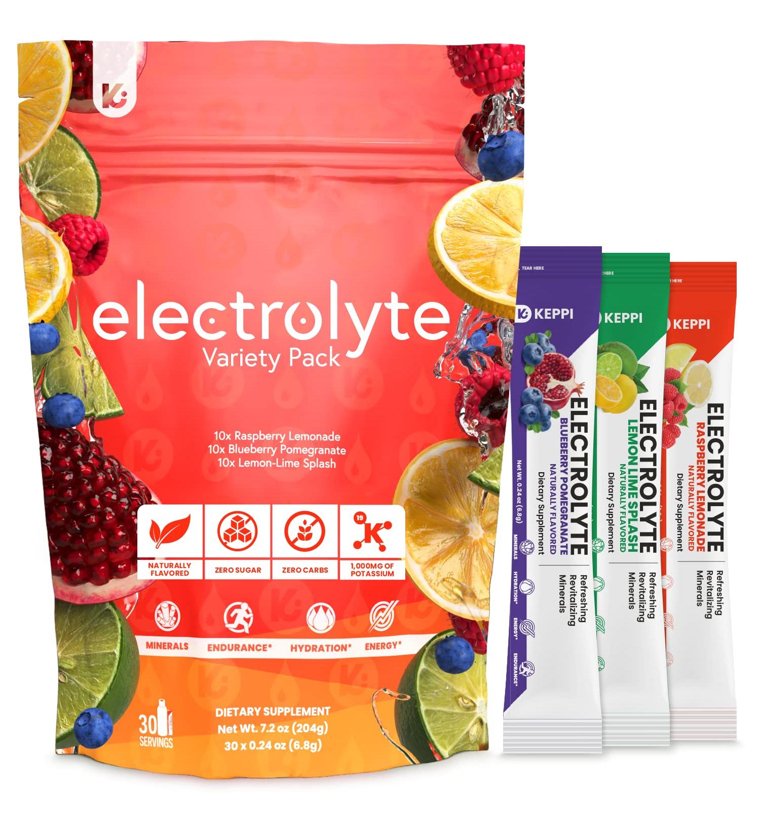KEPPI Keto Electrolytes Powder - Sugar-Free Advanced Hydration Raspberry Lemonade Supplement - Energy Boost Variety Pack - 30 Packets - Buy Online on GoSupps.com