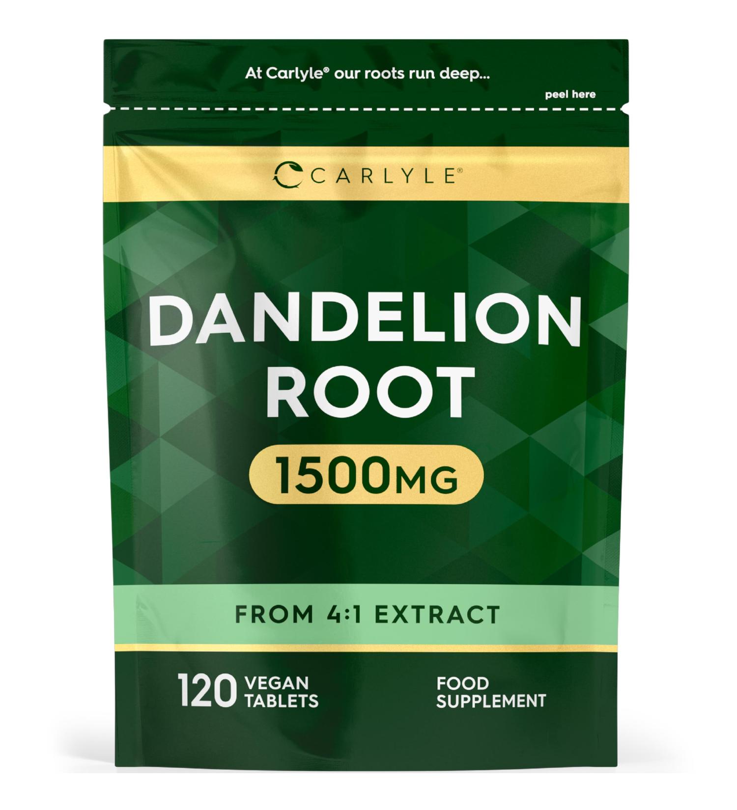 Dandelion Tablets 1500mg | High Strength Dandelion Root Extract | Liver & Digestion Support | 120 Vegan Tablets | by Carlyle - Buy Online on GoSupps.com