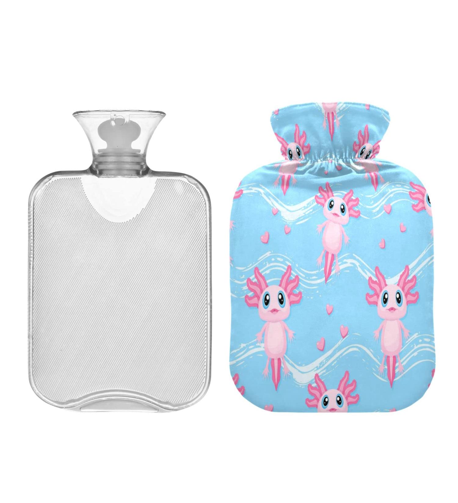 Cute Pink Axolotl Hot Water Bottle | 1L Winter Plush Cover | Hand & Feet Warmer for Kids & Adults - Buy Online on GoSupps.com