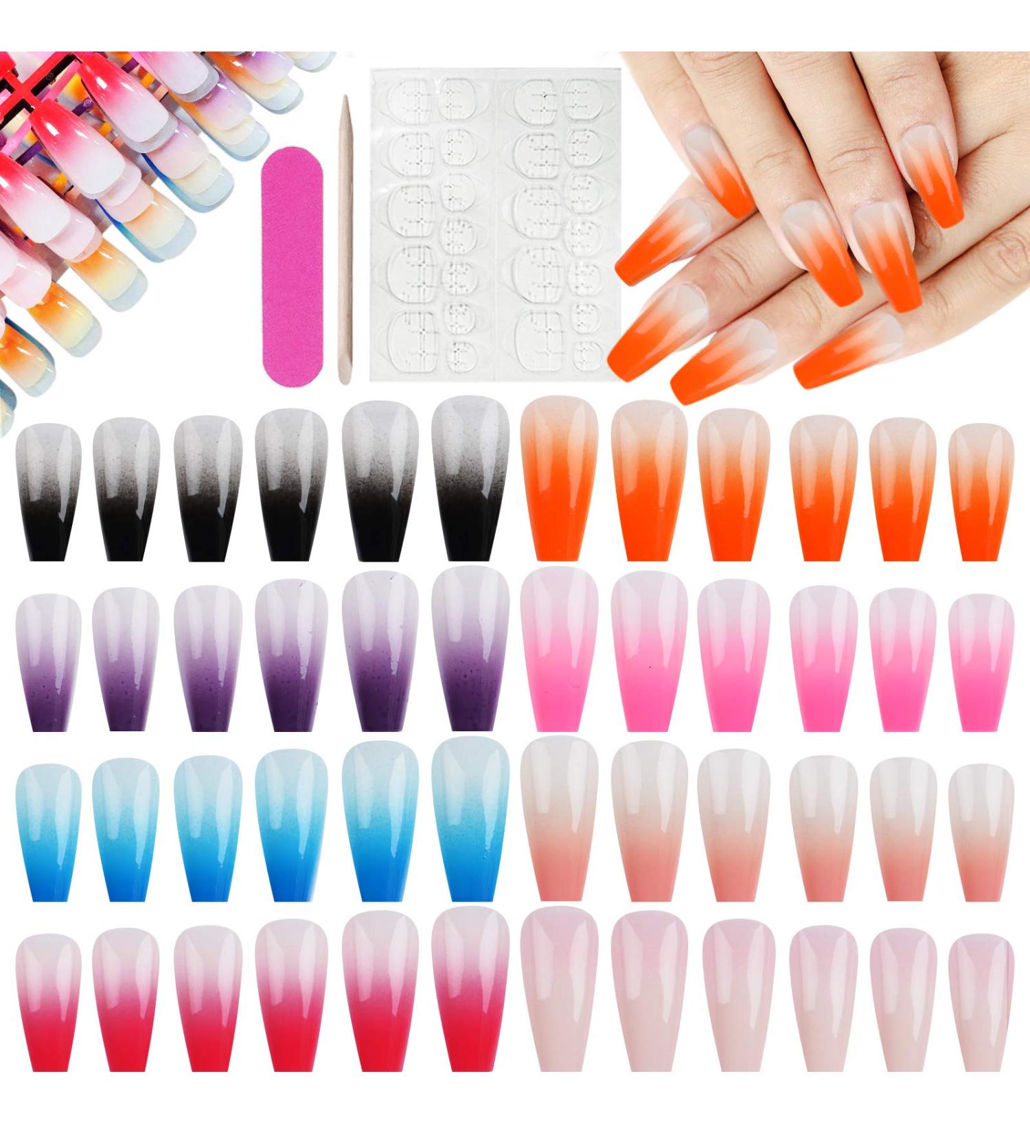 Kalolary 192-Piece Artificial Gradient Full Nails Set 12 Sizes Acrylic False Gel Tips & 24 Nail Glue Stickers for Perfect Manicures - Buy Online on GoSupps.com