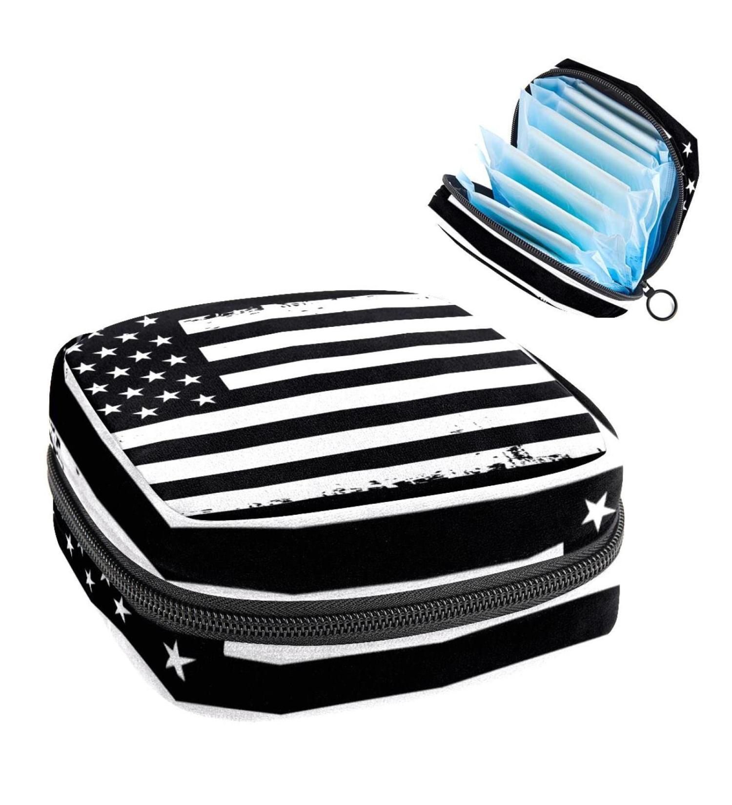 GIAPB Period Bag - Sanitary Napkin & Makeup Storage Pouch, Black American Flag Design | 1754 - Buy Online on GoSupps.com