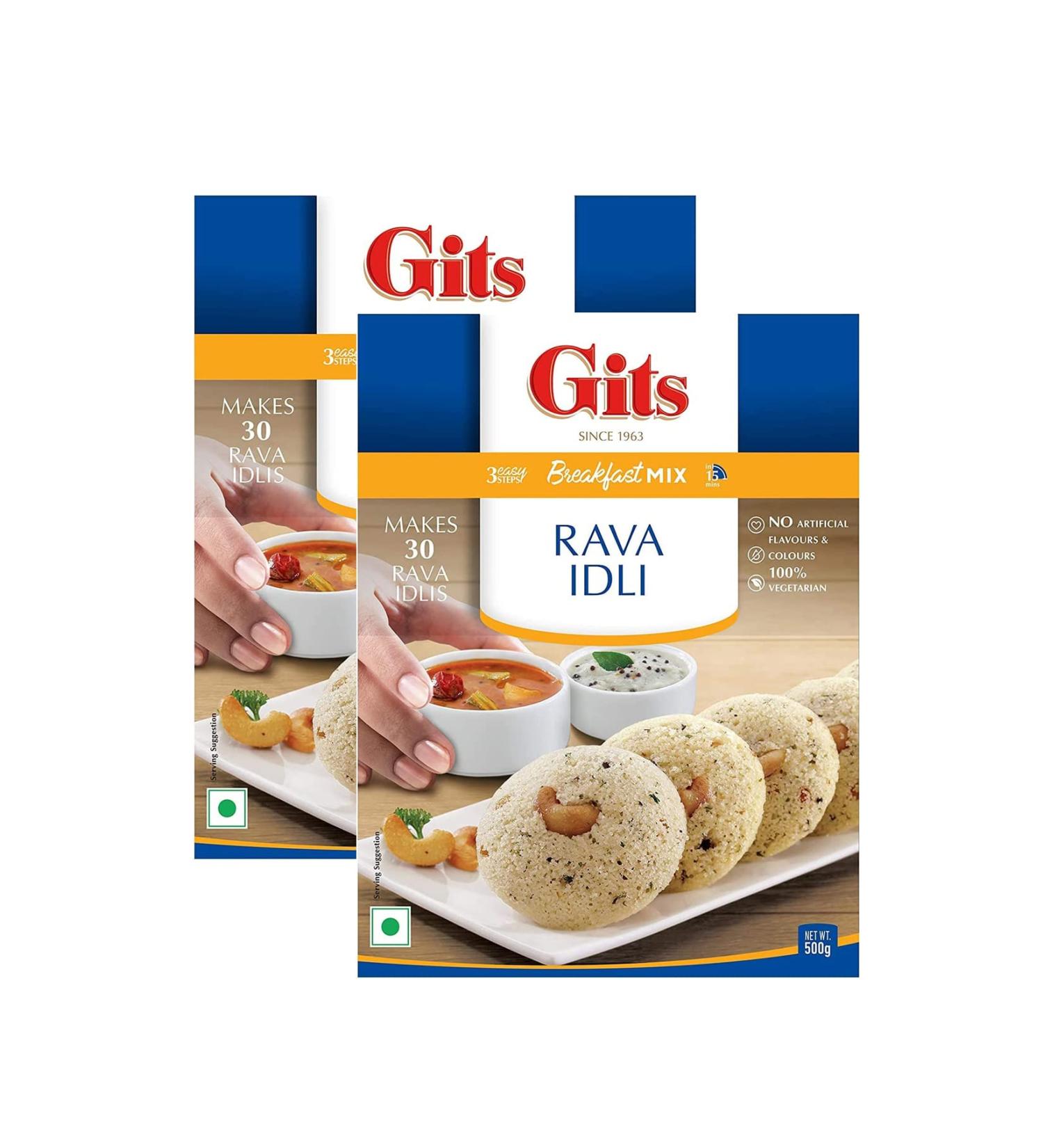Gits Rava Idli Instant Breakfast Mix 500g - A Traditional Indian Crispy Brown Rava idli Savory Snack - A Traditional South Indian Snack Made Of semolina (Pack of 2) - Buy Online on GoSupps.com