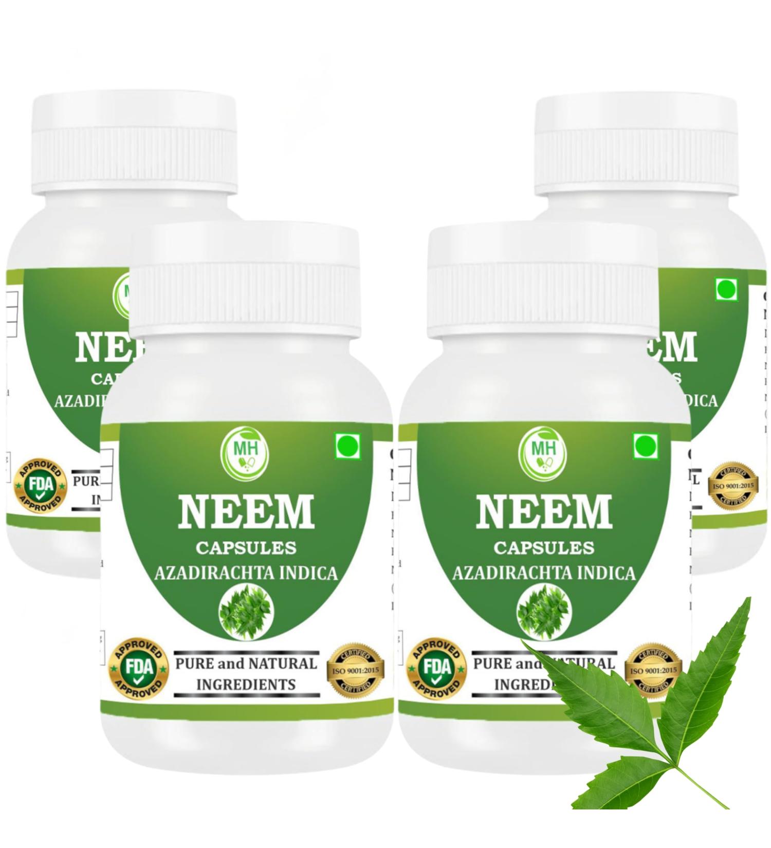 Morsan's Neem (Azadirachta Indica) Capsule Pack of 4 x 60 x 500 mg. Veg. Capsules (4) - Buy Online on GoSupps.com
