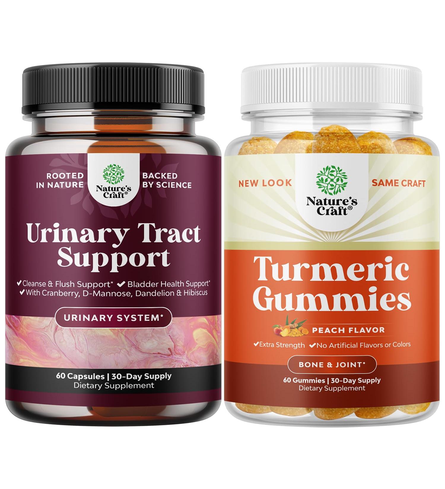 Bundle of D Mannose Capsules for Urinary Tract Health for Women Fast Acting Super Concentrated Cranberry 60ct and Turmeric Curcumin Immune Support Gummies - Immune Booster Turmeric Gummies - Buy Online on GoSupps.com