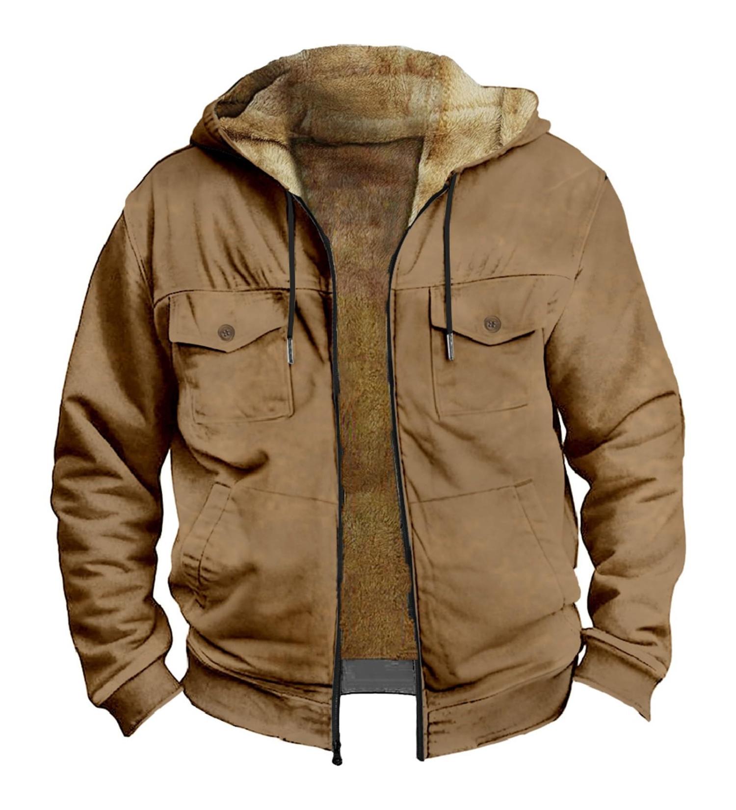 Hanxiulin Fluffy Warm Fleece Plush Jacket for Men | Quilted Hooded Sweatshirt | Autumn & Winter Coat - Brown XL - Buy Online on GoSupps.com
