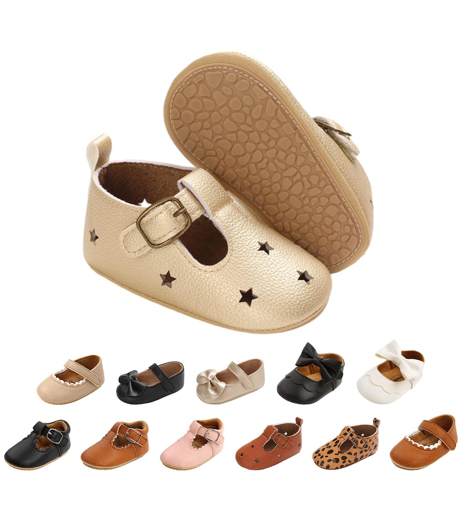 Baby Girls First Walking Mary Jane Shoes - Anti-Slip Princess Shoes 0-6 Months - Gold - Buy Online on GoSupps.com