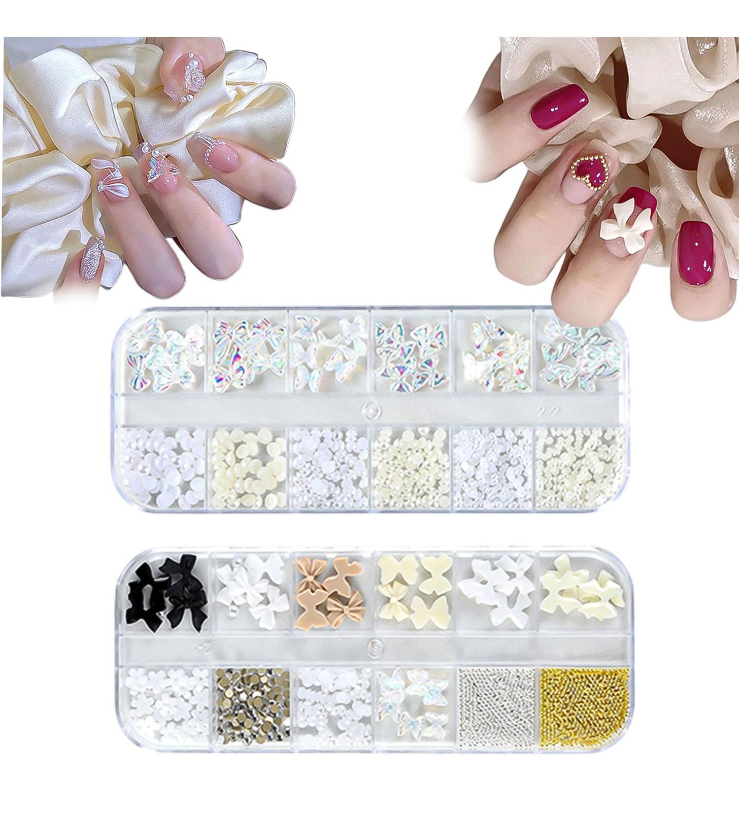 3D Nail Charms 2 Boxes Multi-Shape Aurora Bow Butterfly Flower Nail Art Charms Nail Pearls Rhinestone Caviar Beads Crystal Nail Gems for Nail Art Decoration DIY Crafts (A) - Buy Online on GoSupps.com
