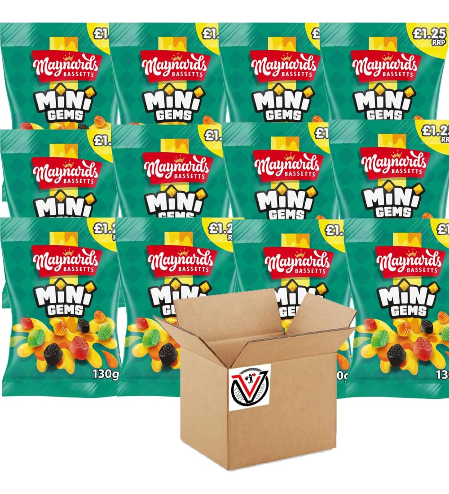 12 x Maynardds Bassetts Mini Gems Sweets Bag 1.25 PMP 130g (Full Box) - Fruit flavour mini gums - Buy Online on GoSupps.com