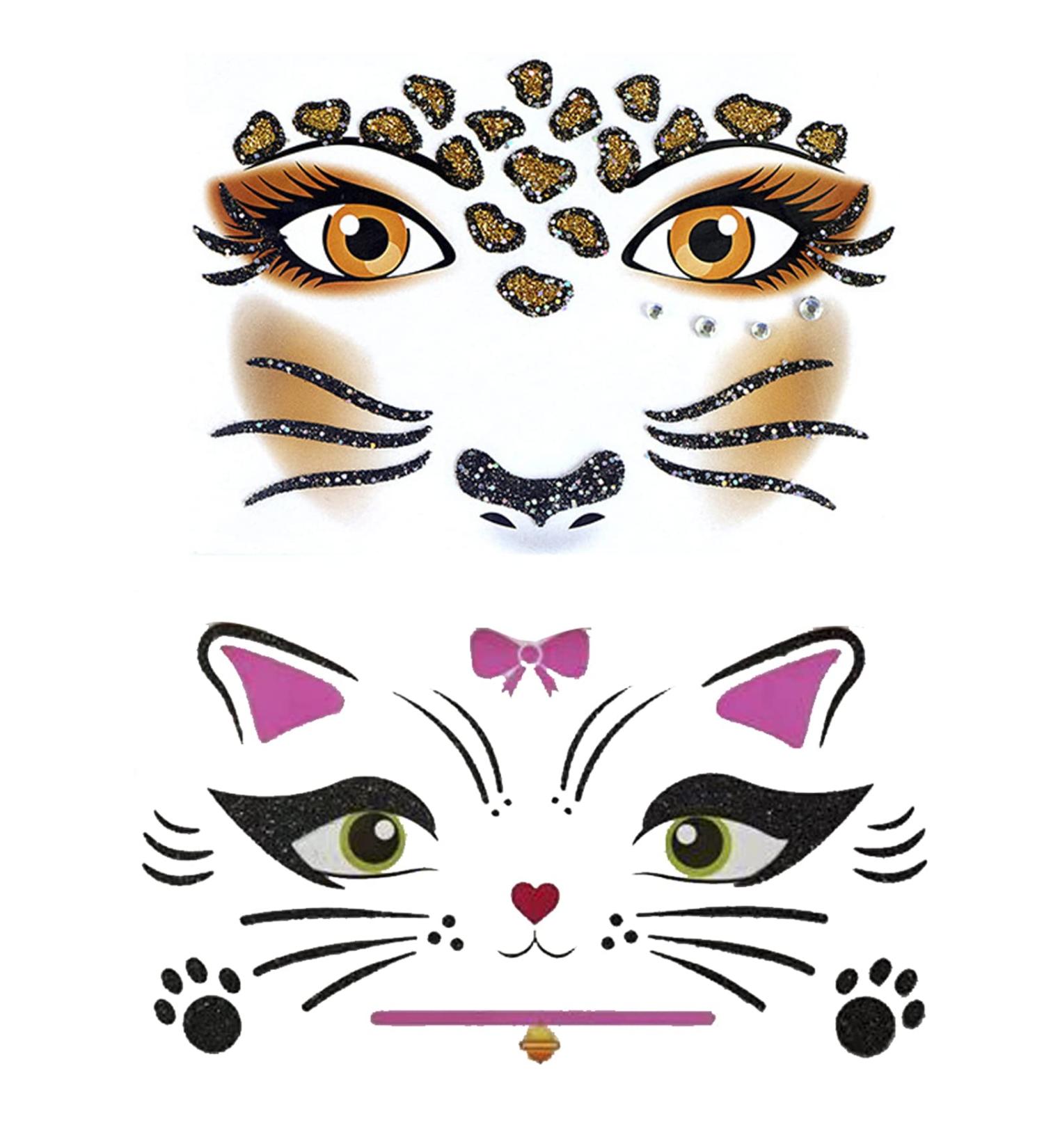 Animal Face Stickers - Leopard Cat Floral Body Paint for Halloween & Stage Performance - 2 Sheets - Buy Online on GoSupps.com