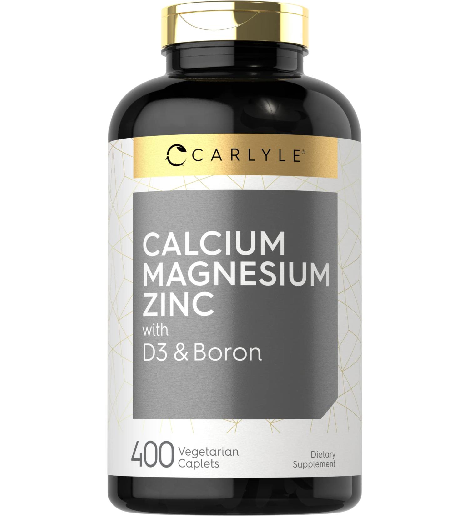 Calcium Magnesium Zinc with Vitamin D3 and Boron | 400 Caplets | Vegetarian Non-GMO Supplement by Carlyle - Buy Online on GoSupps.com