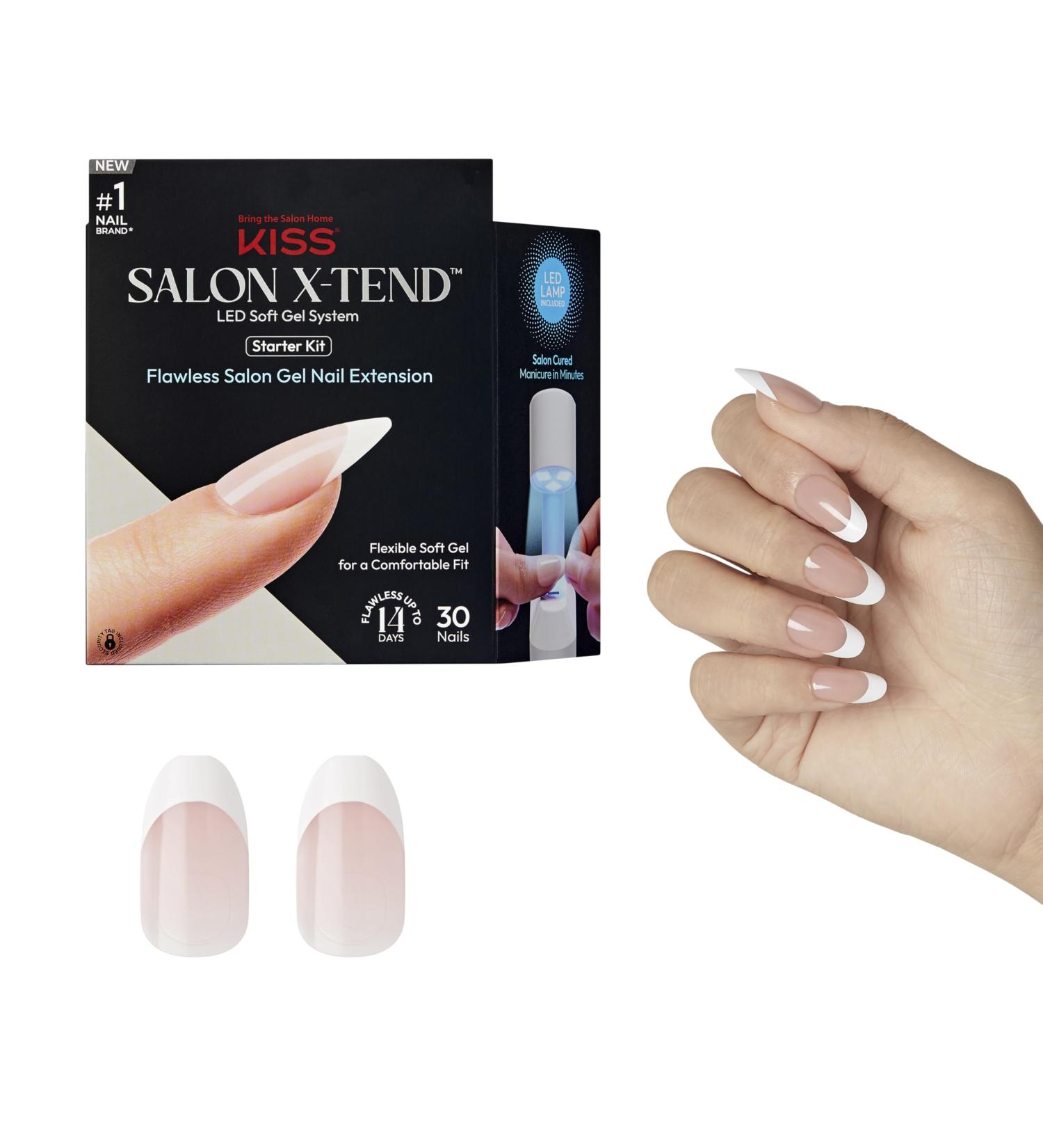 KISS Salon X-tend Starter Kit Press On-Nails Nail Glue included Pure Light White Medium Size Oval Shape 36 Ct. - Buy Online on GoSupps.com